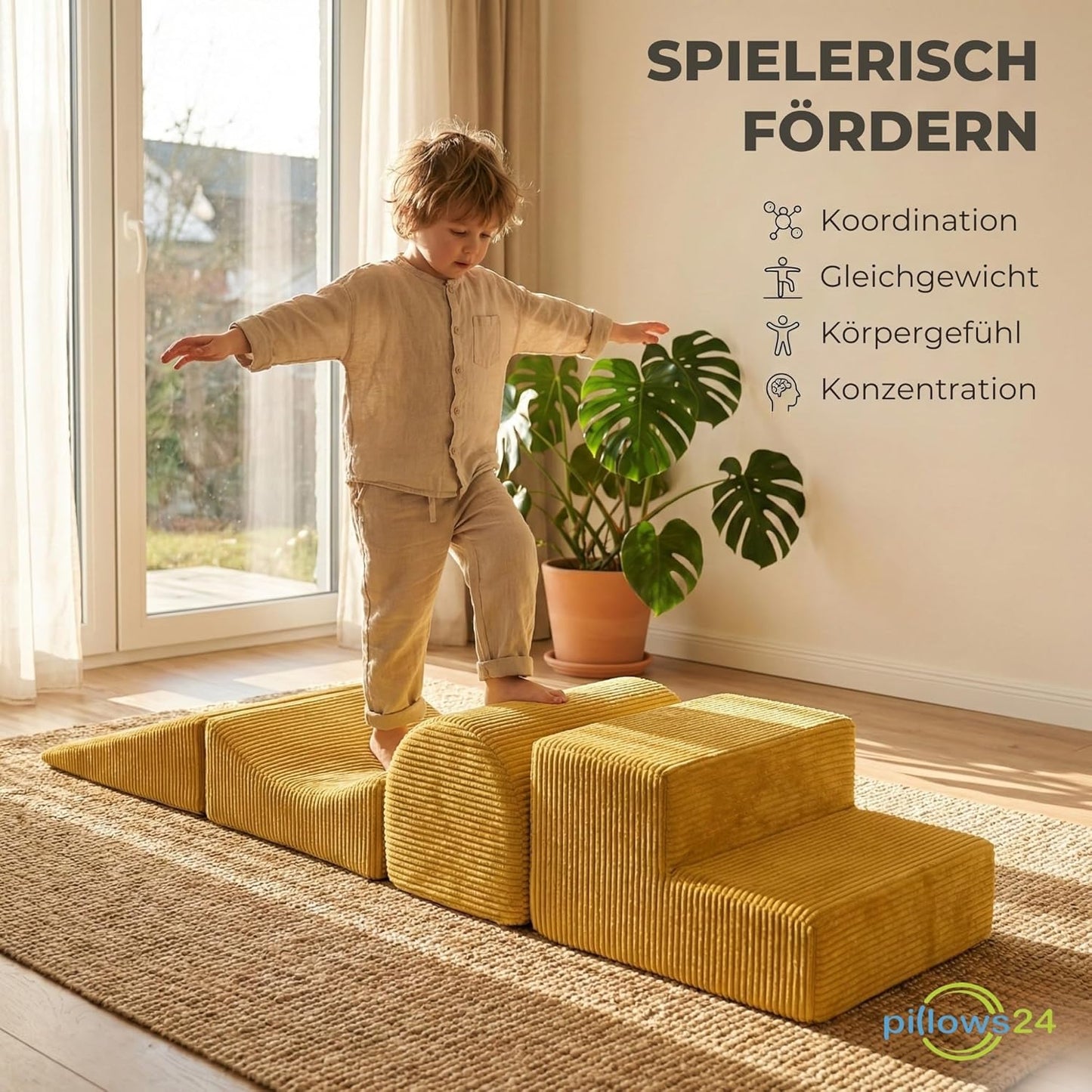4-teiliges Schaumstoff-Baustein-Set für Kinder, Gelb