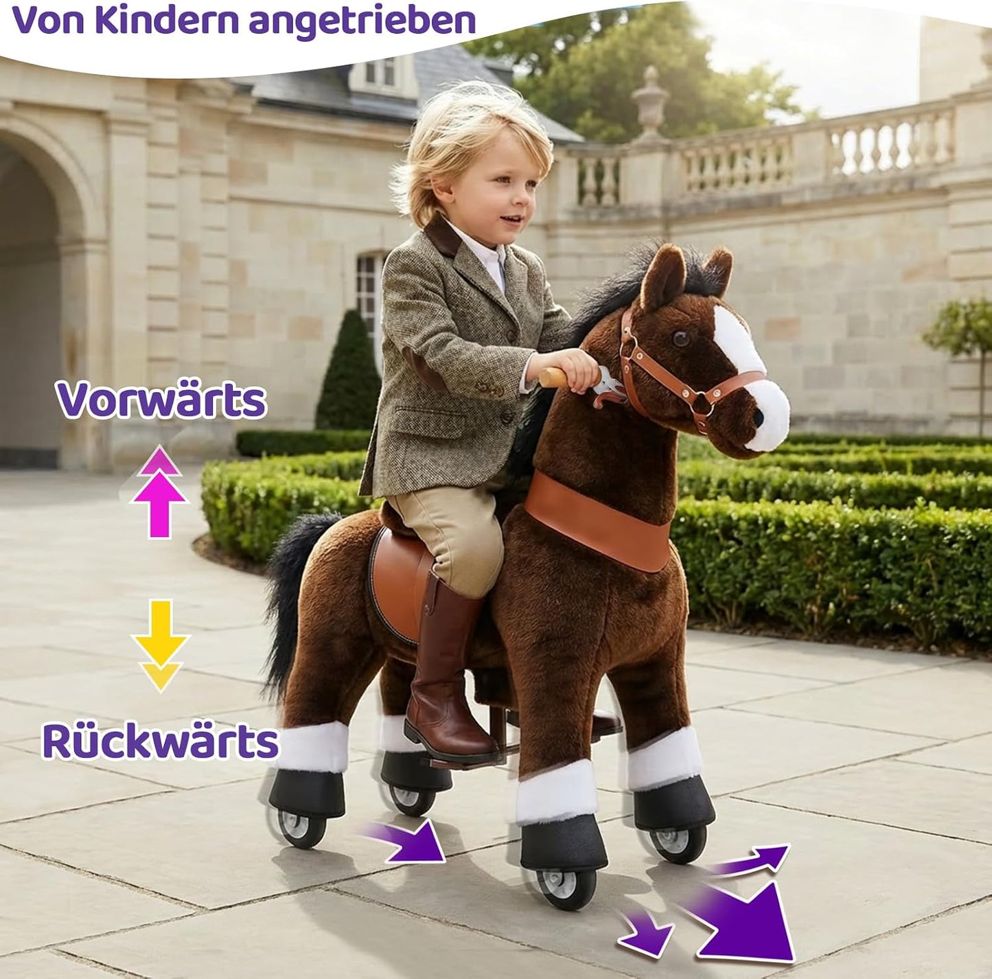 Schaukelpferd Chocolate auf Rollen mit Handbremse & Klang, Schokolade Grösse 4 für Alter 4-7