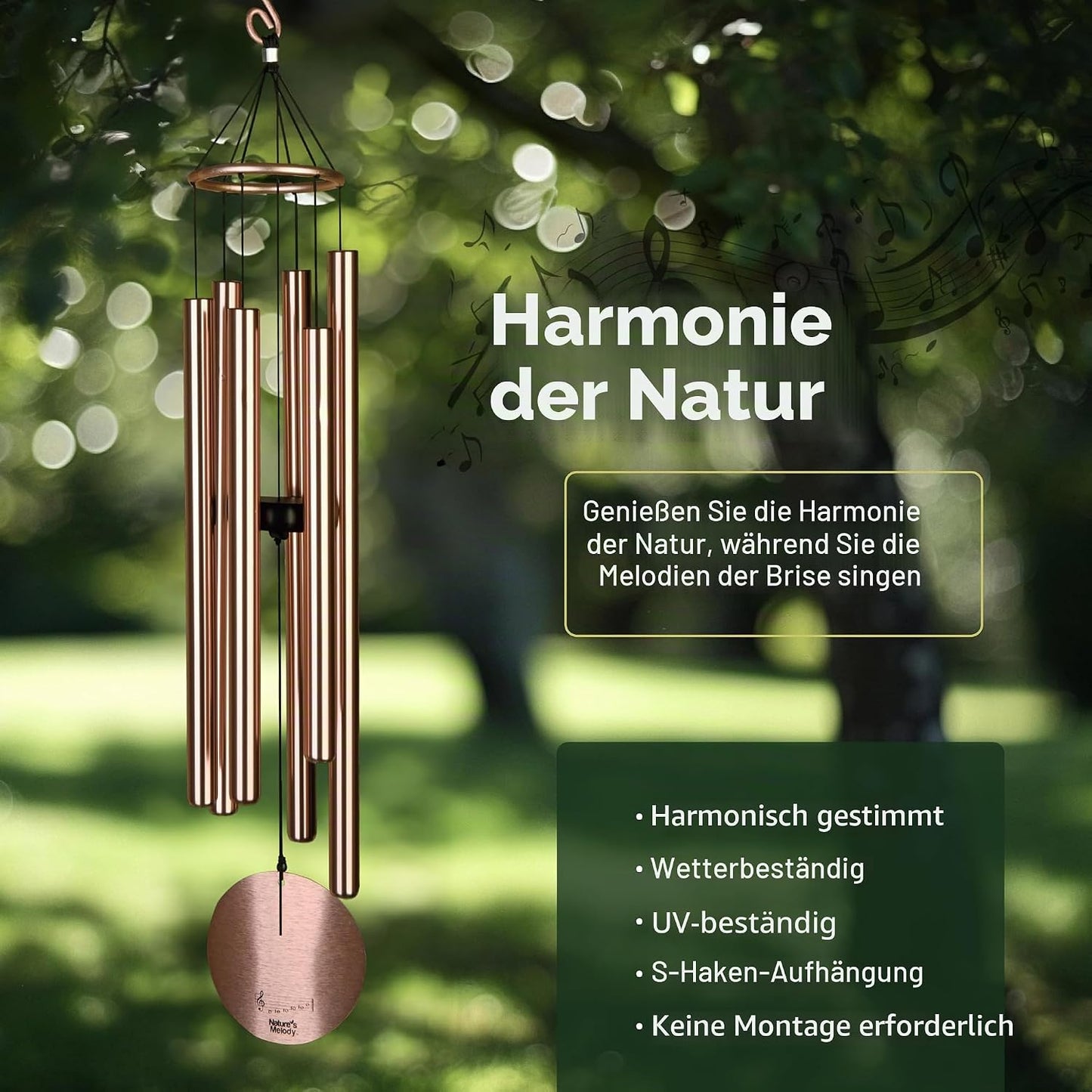 Aureole Tunes Windspiel mit 6 Röhren abgestimmt auf C Pentatonic Skala, 56 Inches Roségold