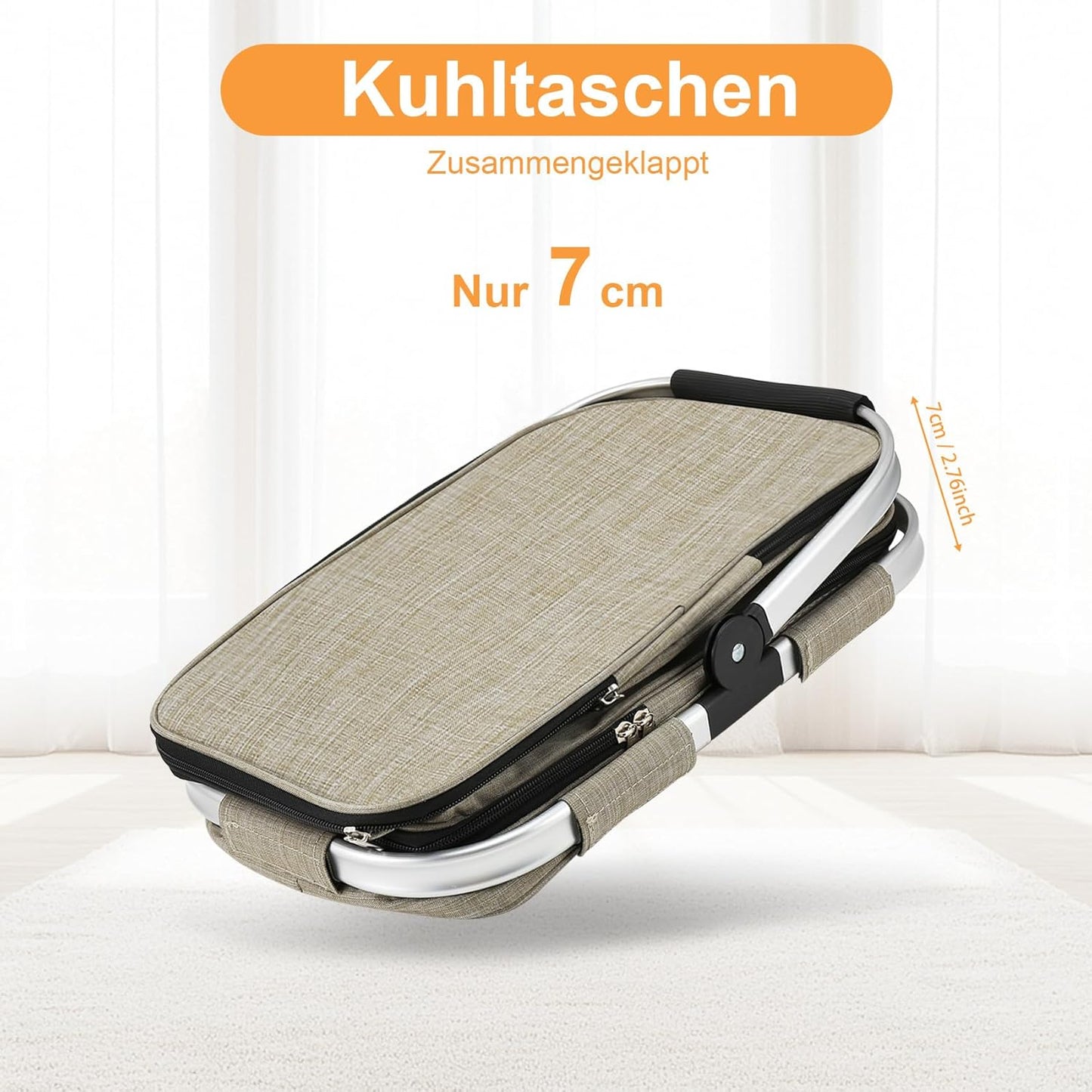 Faltbarer Kühlkorb mit gepolsterten Griffen, Khaki