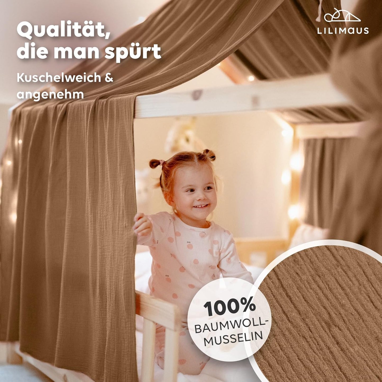 Hausbett-Betthimmel Set aus Musselin, Nougat 2er Set 67 x 270cm