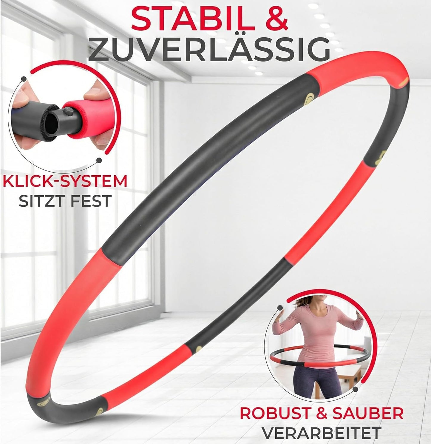 Verstellbarer Hula Hoop Reifen für Erwachsene, Rot-Schwarz | 1,2kg