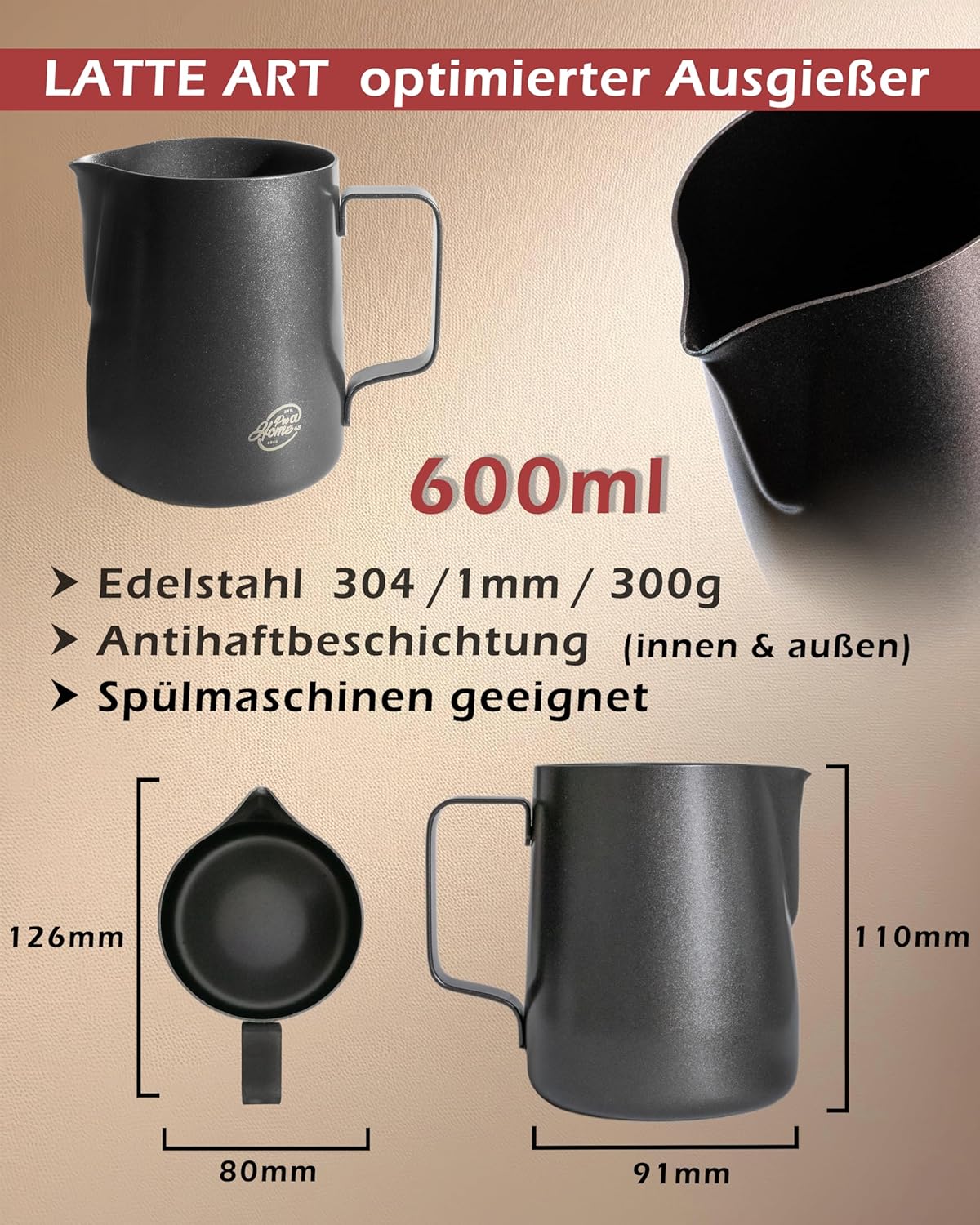Barista Milchkännchen, Anthrazit / Schwarz 600ml
