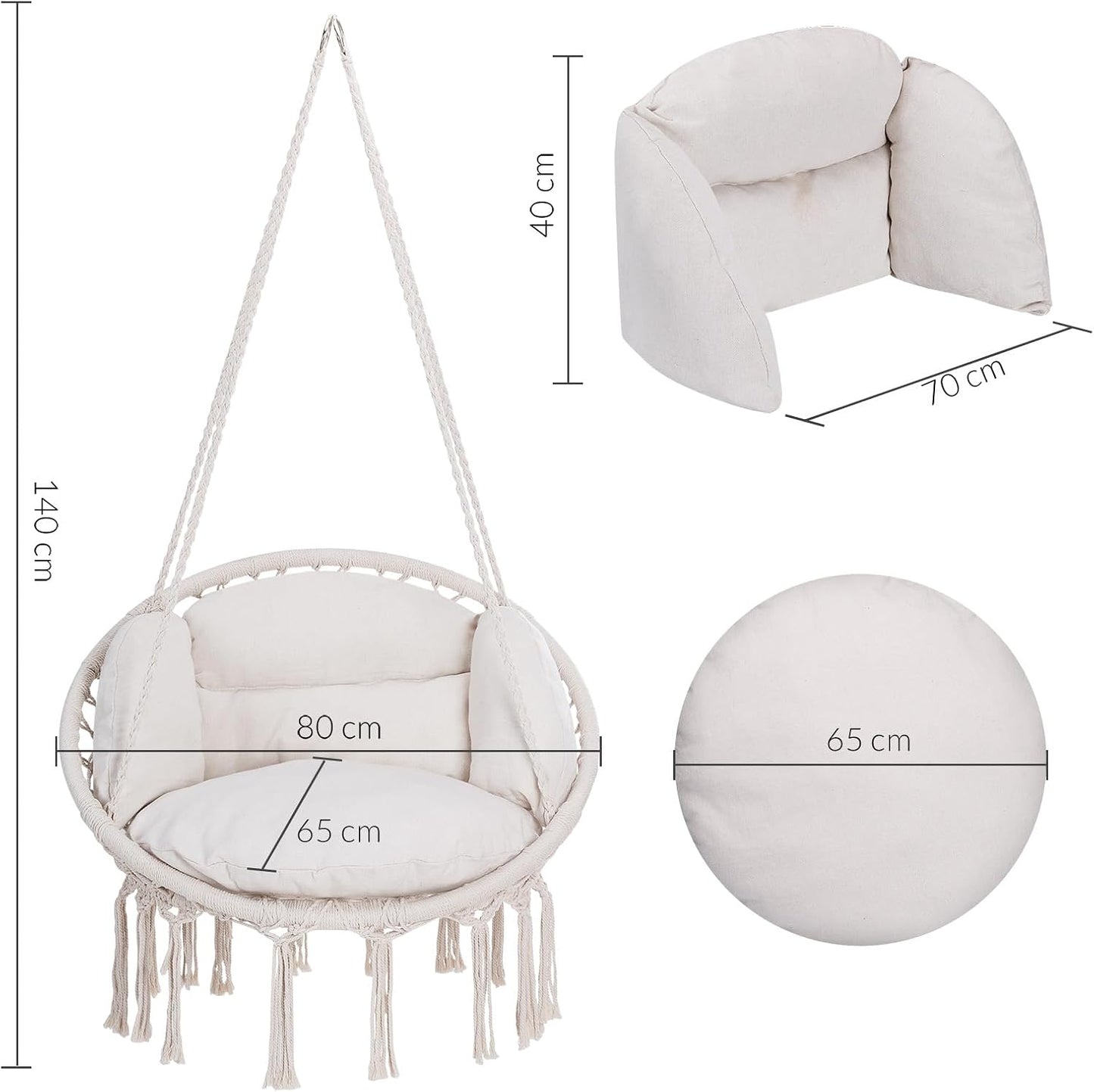 Hängesessel im Boho Stil, Creme