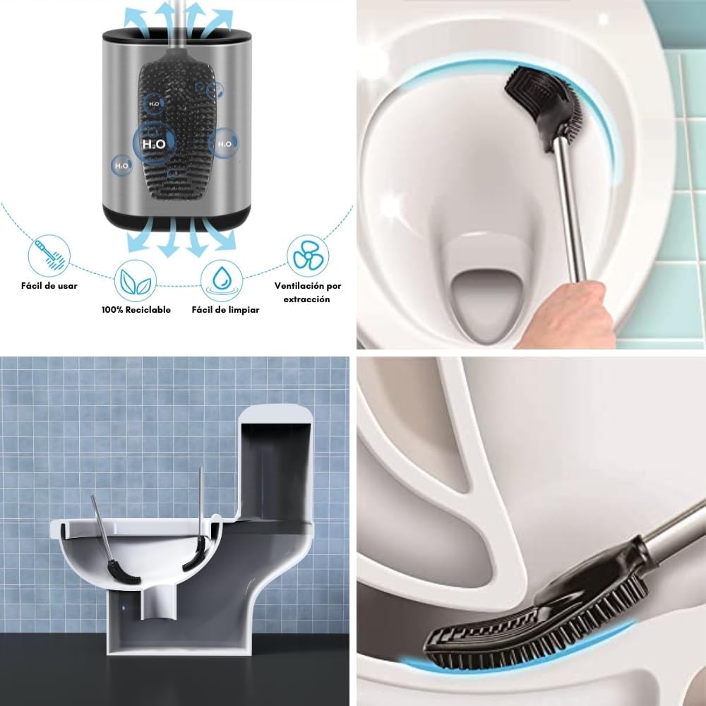 Toilettenbürste mit Silikonborsten, Silber