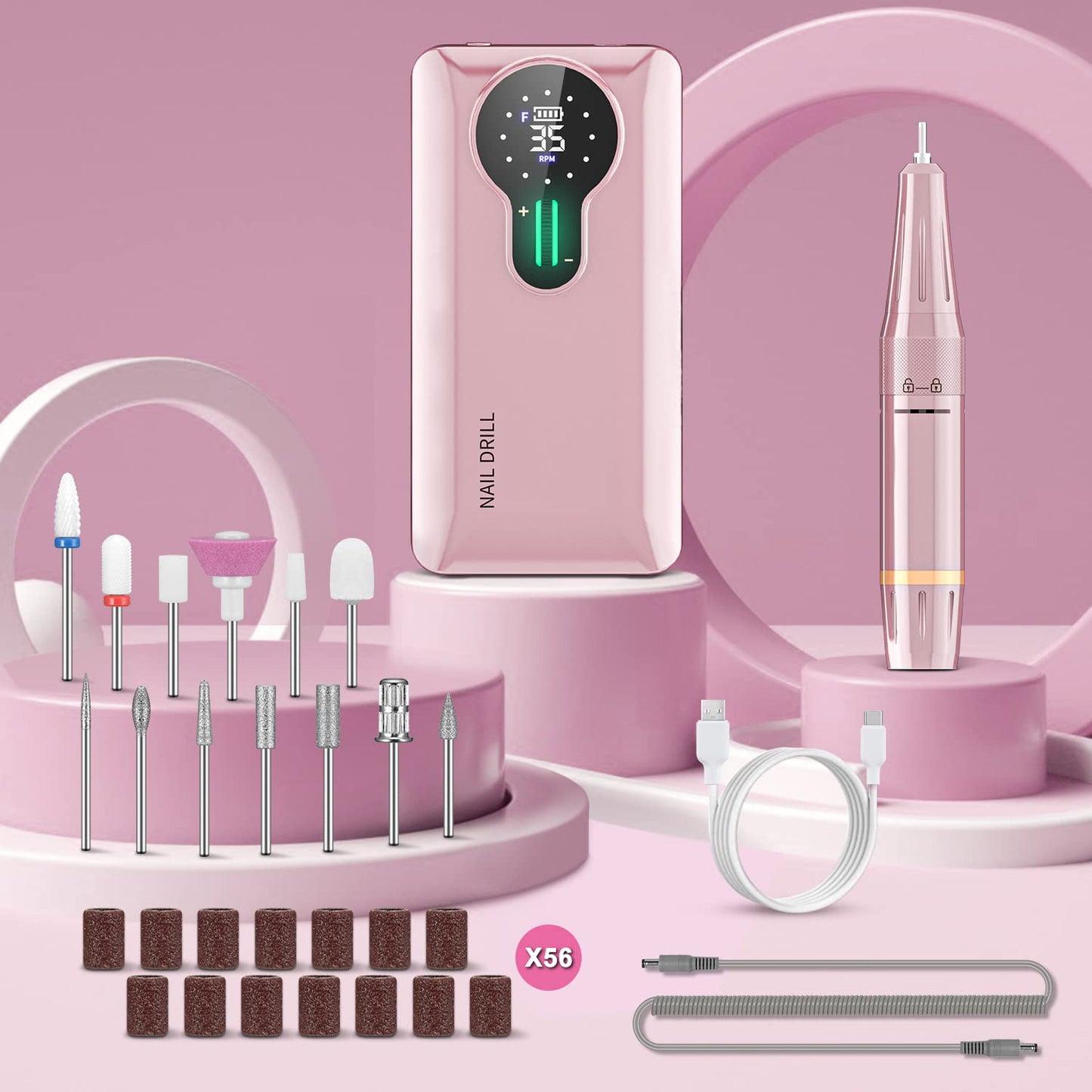 Professionelles Maniküre-Pediküre-Set, Tragbar Wiederaufladbar - Rosa