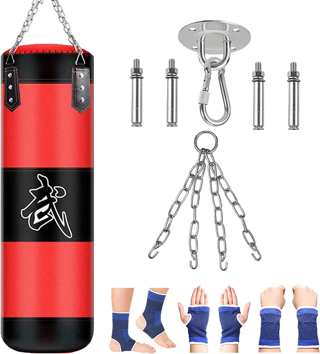 Boxsack mit Stahlkette, Schwarz / Rot