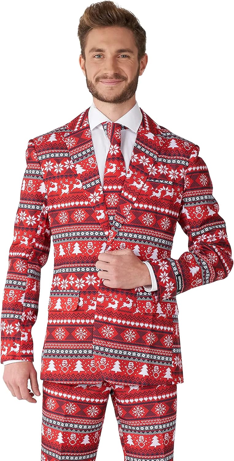 Herren-Weihnachtsanzug mit festlichem Druck, S Nordic Pixel Red
