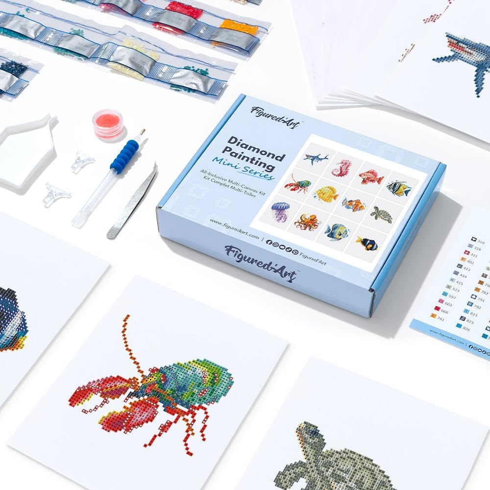 Mini Serie Diamond Painting Set mit 12 Stück, Meereswesen Serie PROBLEMYOUMUSTCHECK