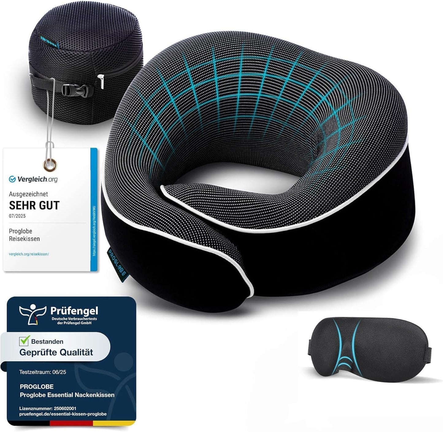 Nackenkissen und Schlafmaske, Schwarz