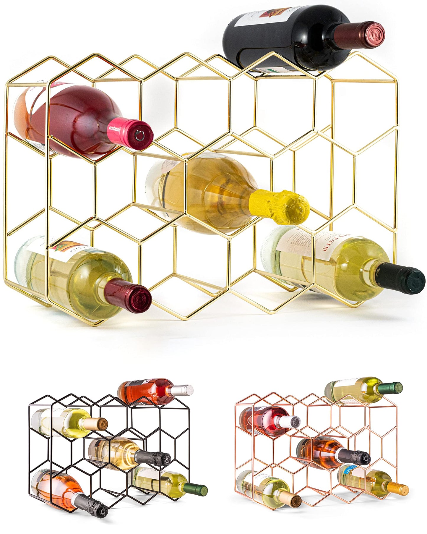 Modernes Weinregal für 14 Flaschen, Gold 14 Flaschen
