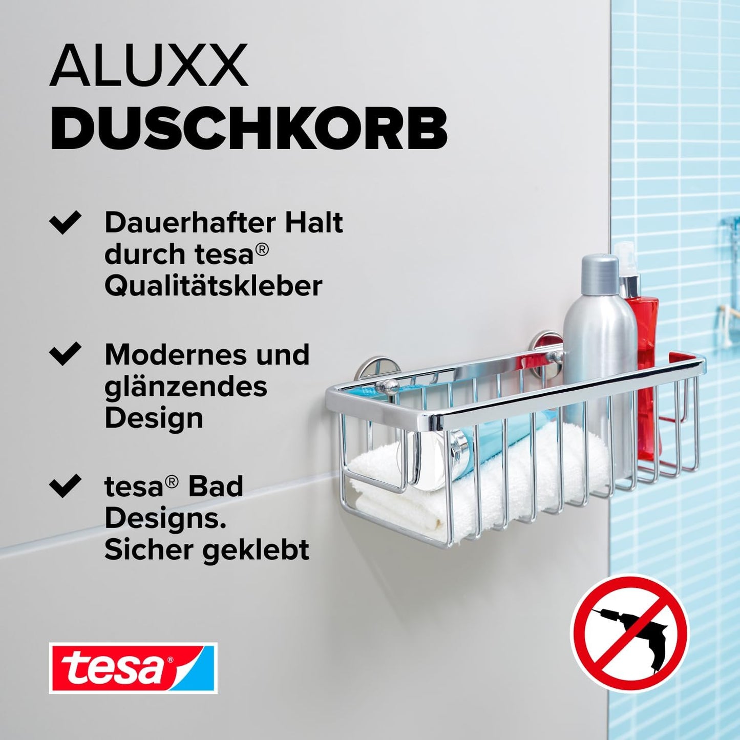 ALUXX Duschkorb mit Klebelösung, rostfrei, Duschkorb