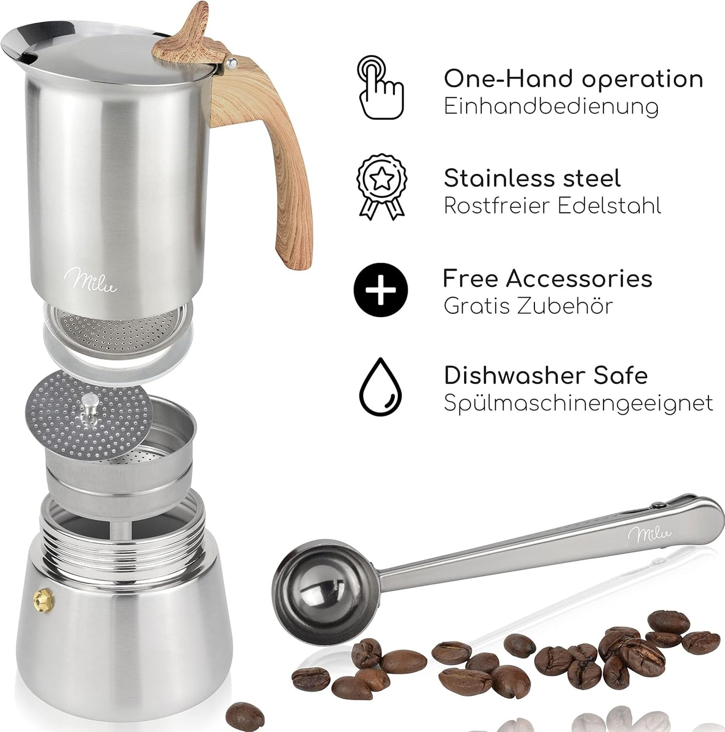 Espressokocher-Set für 2 Tassen, Holzoptik 2 Tassen (100 ml)