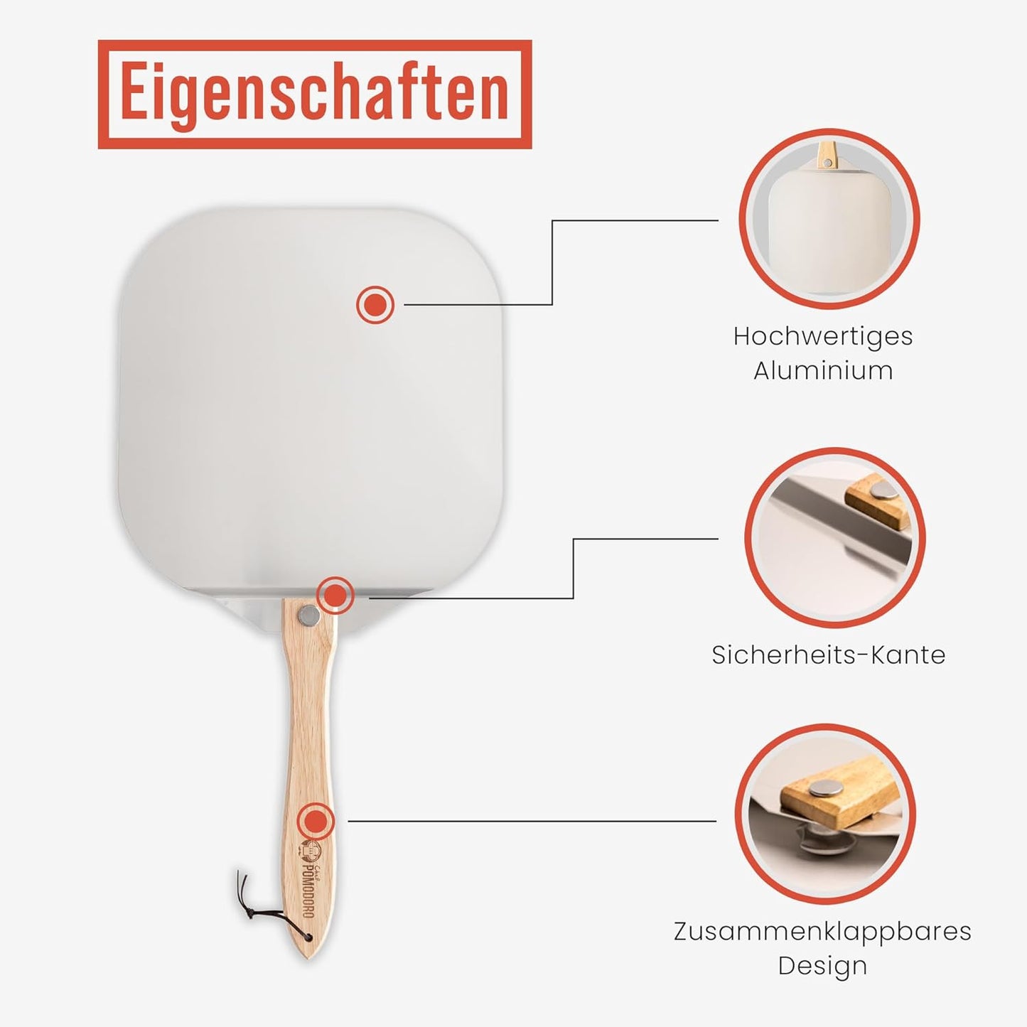 Pizzaschaufel mit faltbarem Griff, 35,6 x 40,6 cm (Nur Schieber)