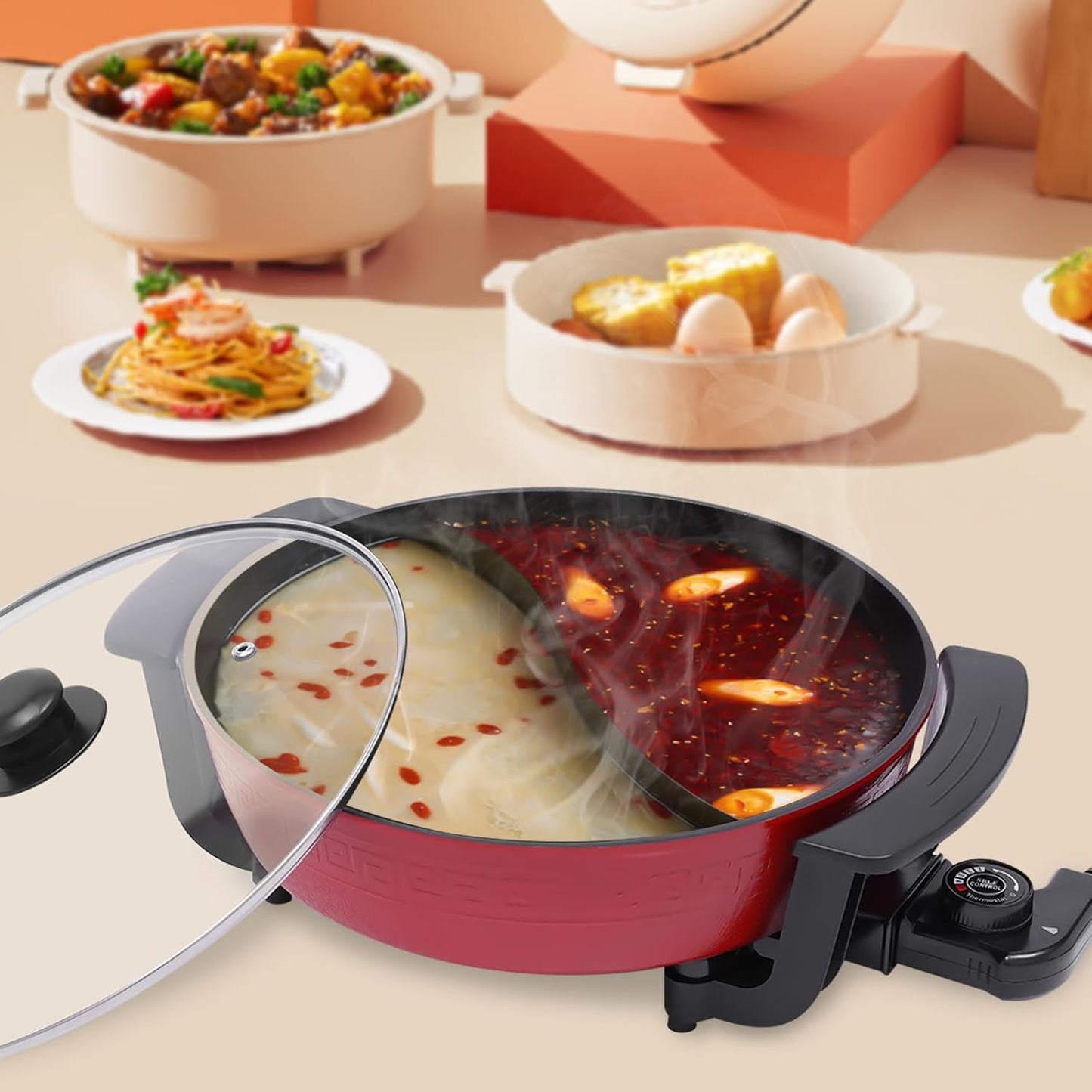 Elektrischer Doppel-Hotpot mit Deckel