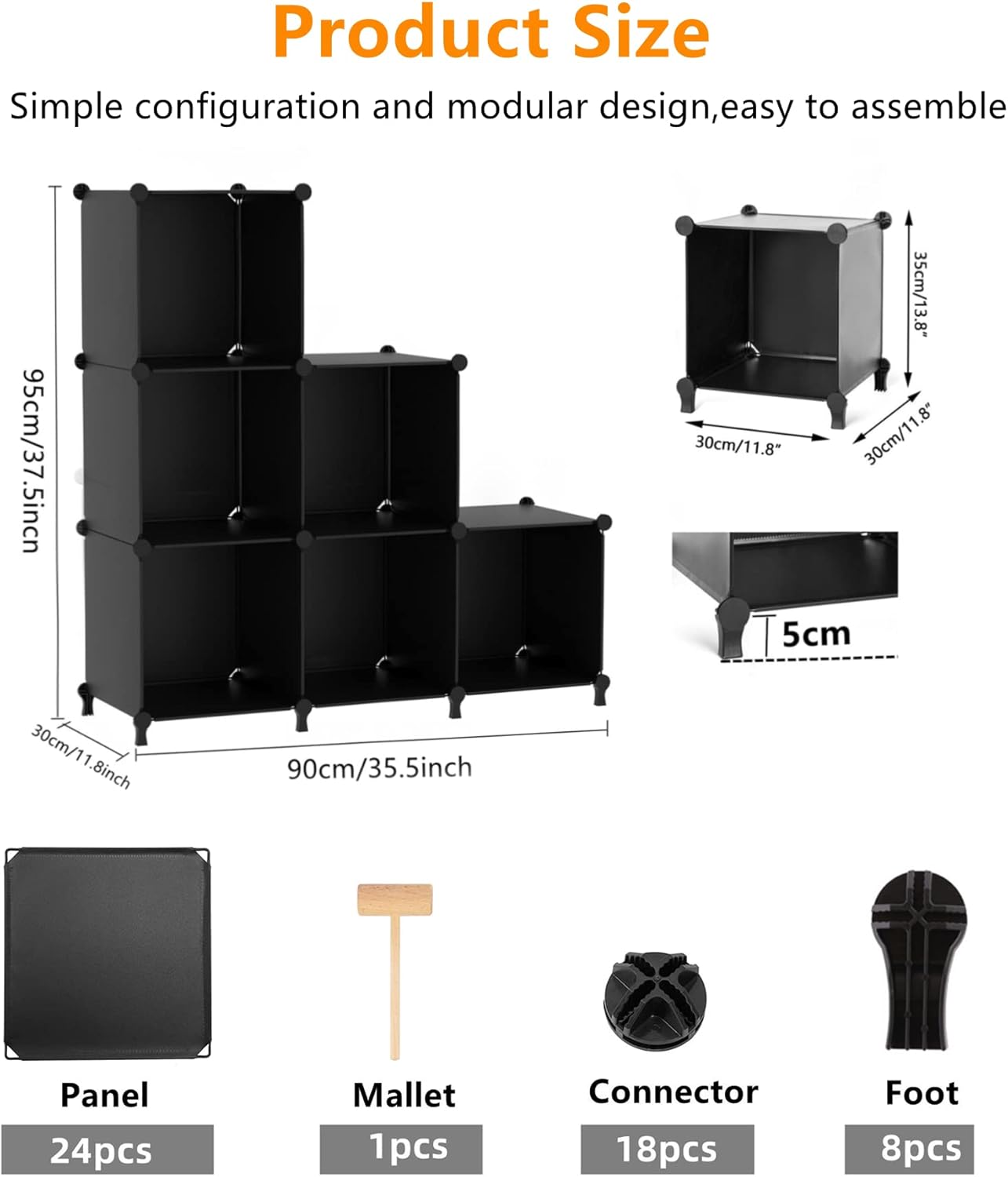 Cube Storage Organizer (6 Fächer, DIY Regal), Schwarz