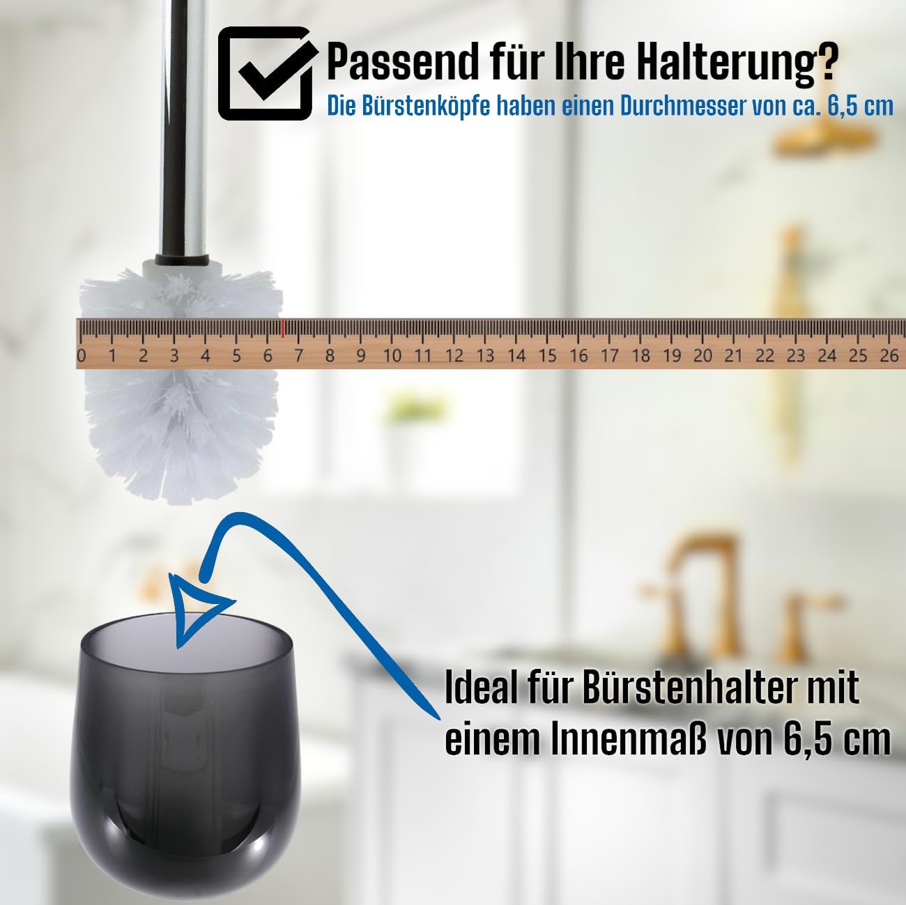 Ersatz WC-Bürstenkopf-Set, 3 Bürsten, 1 Griff, 3 Bürsten/1 Griff Weiß