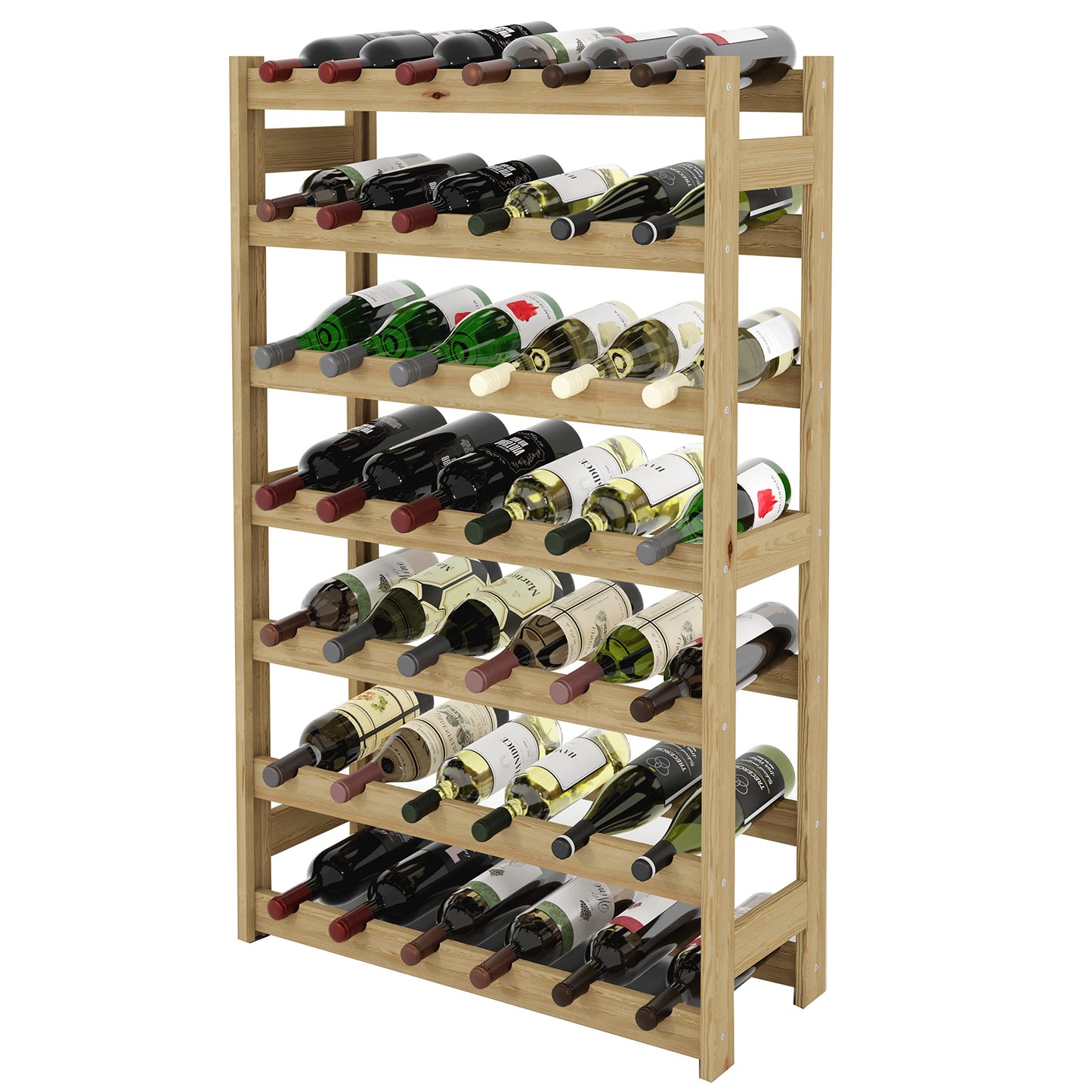 Weinregal für 42 Flaschen, Natur RW-1-42, 102 x 63 x 25, 7 liegen, für 42 Flaschen