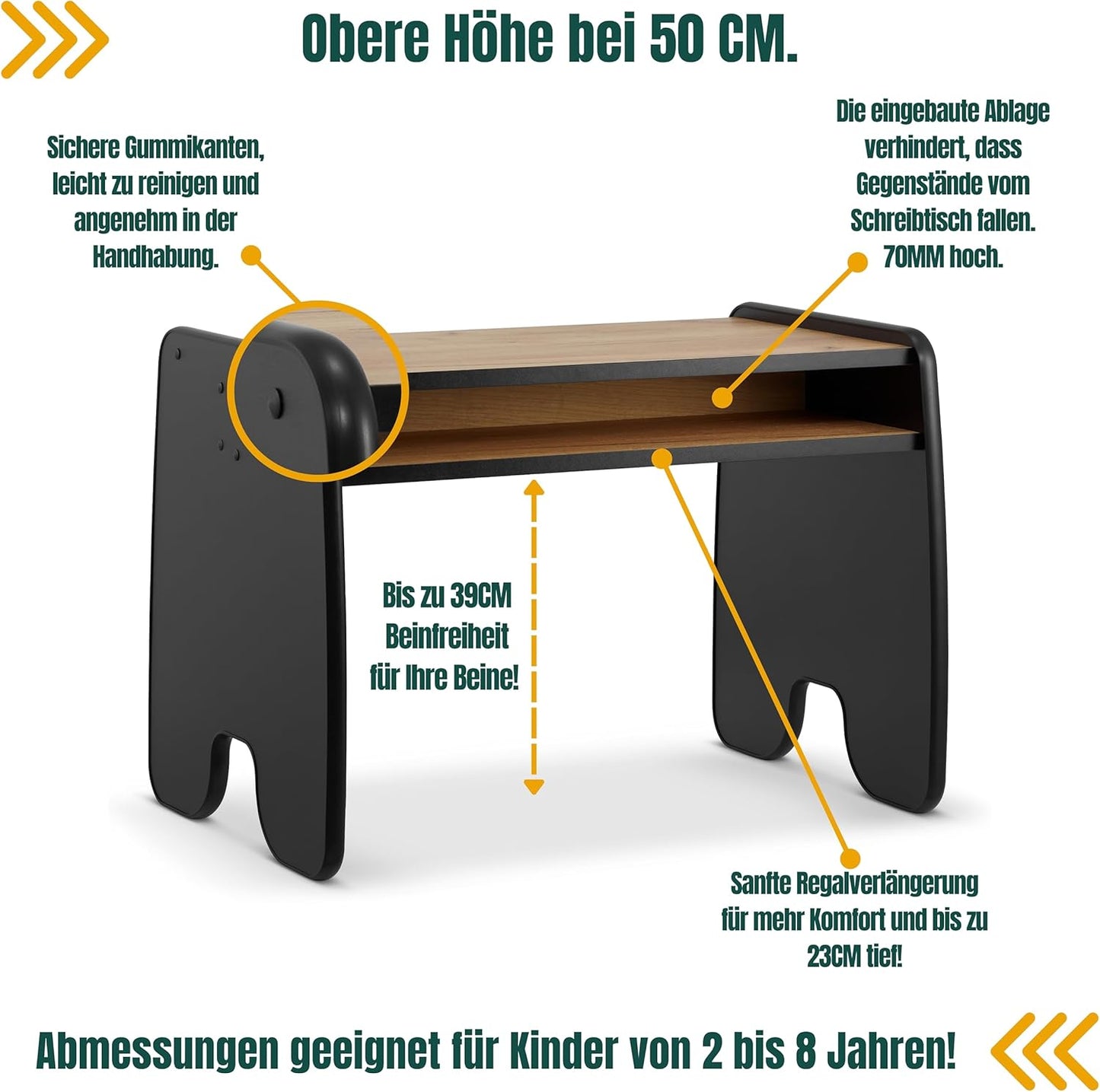 Kindertisch und Stuhl Set - Stabil & Langlebig, 1 Stuhl und Tisch Schwarz + Eiche