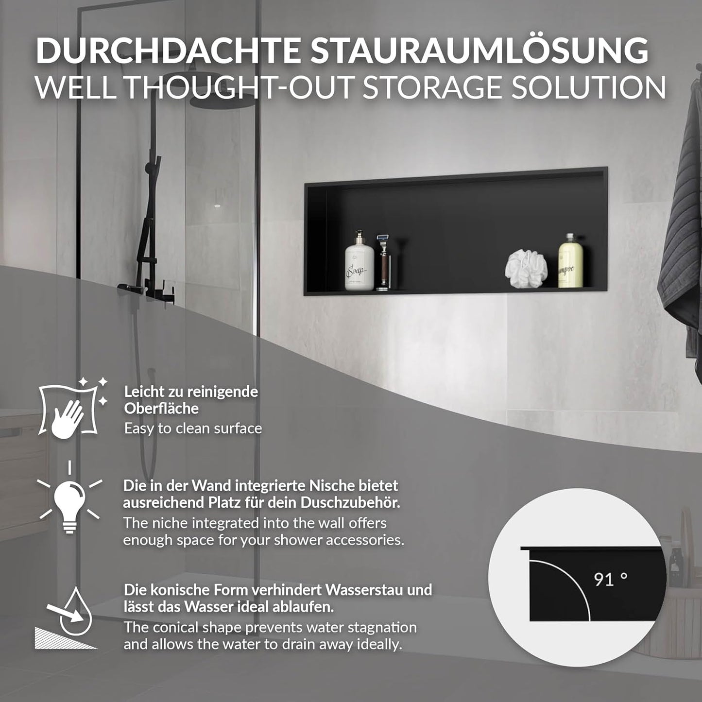 Duschnische aus Edelstahl, 90x30x10 cm Schwarz