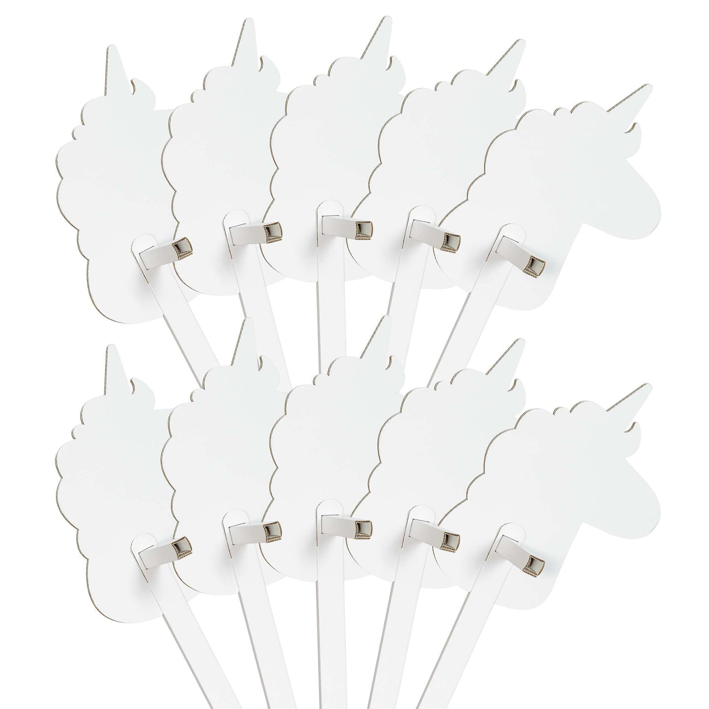 Hobbyhorse Steckenpferd 10er-Set aus Pappe, 10er Set Einhorn Weiss Zum Bemalen/Bekleben