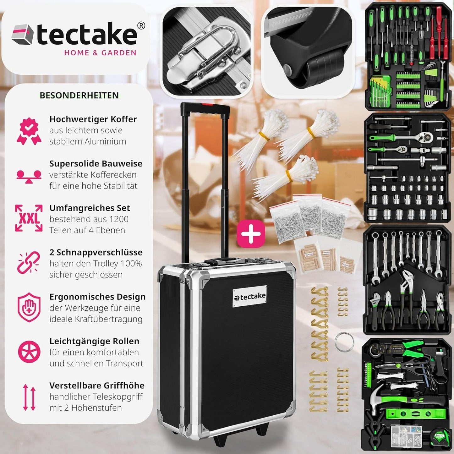 Werkzeugtrolley 1200-teiliges Set mit Teleskopgriff