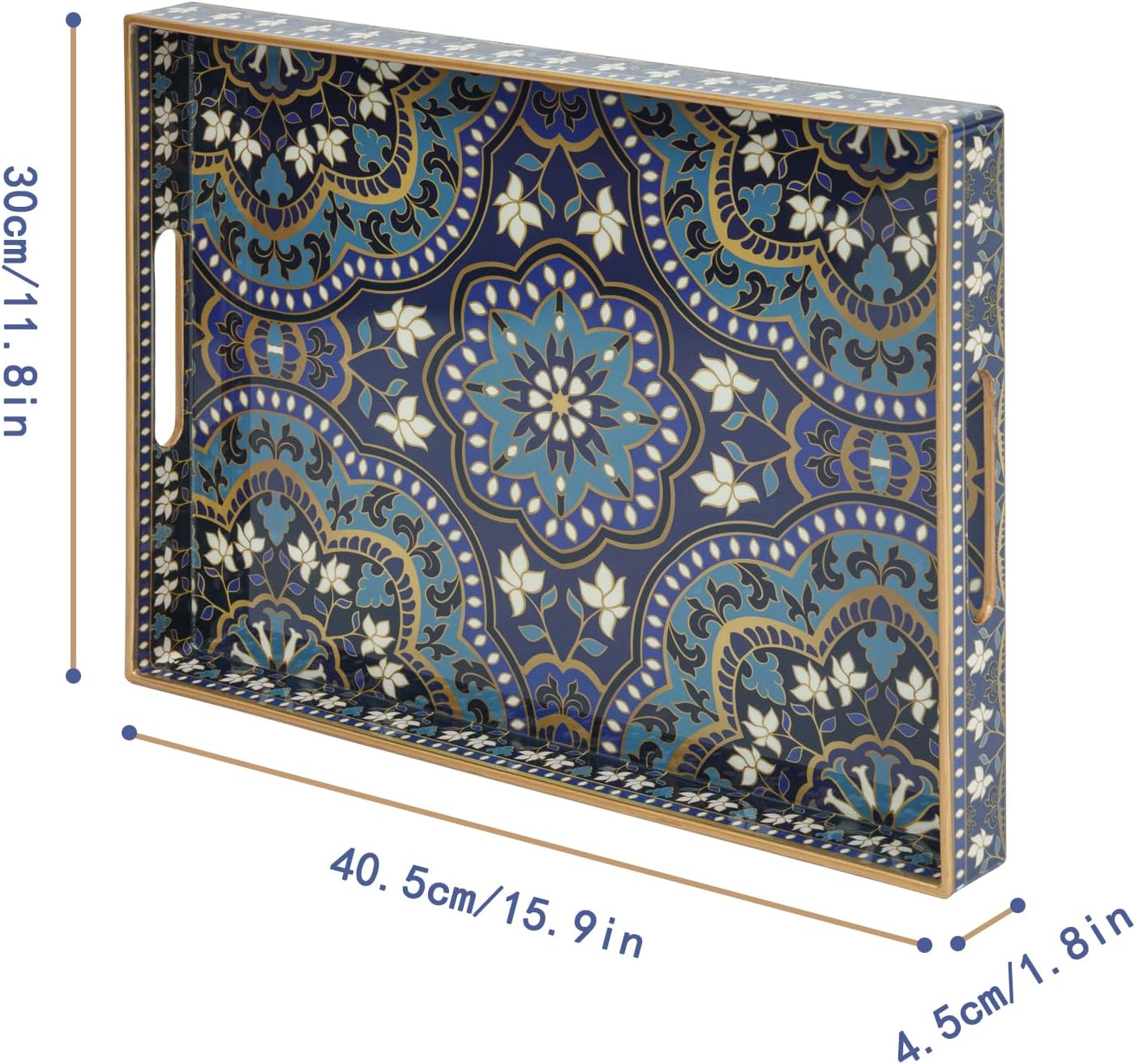Grosses Serviertablett Boho-Stil, Dunkelblau 40 x 30 x 4 cm Boho