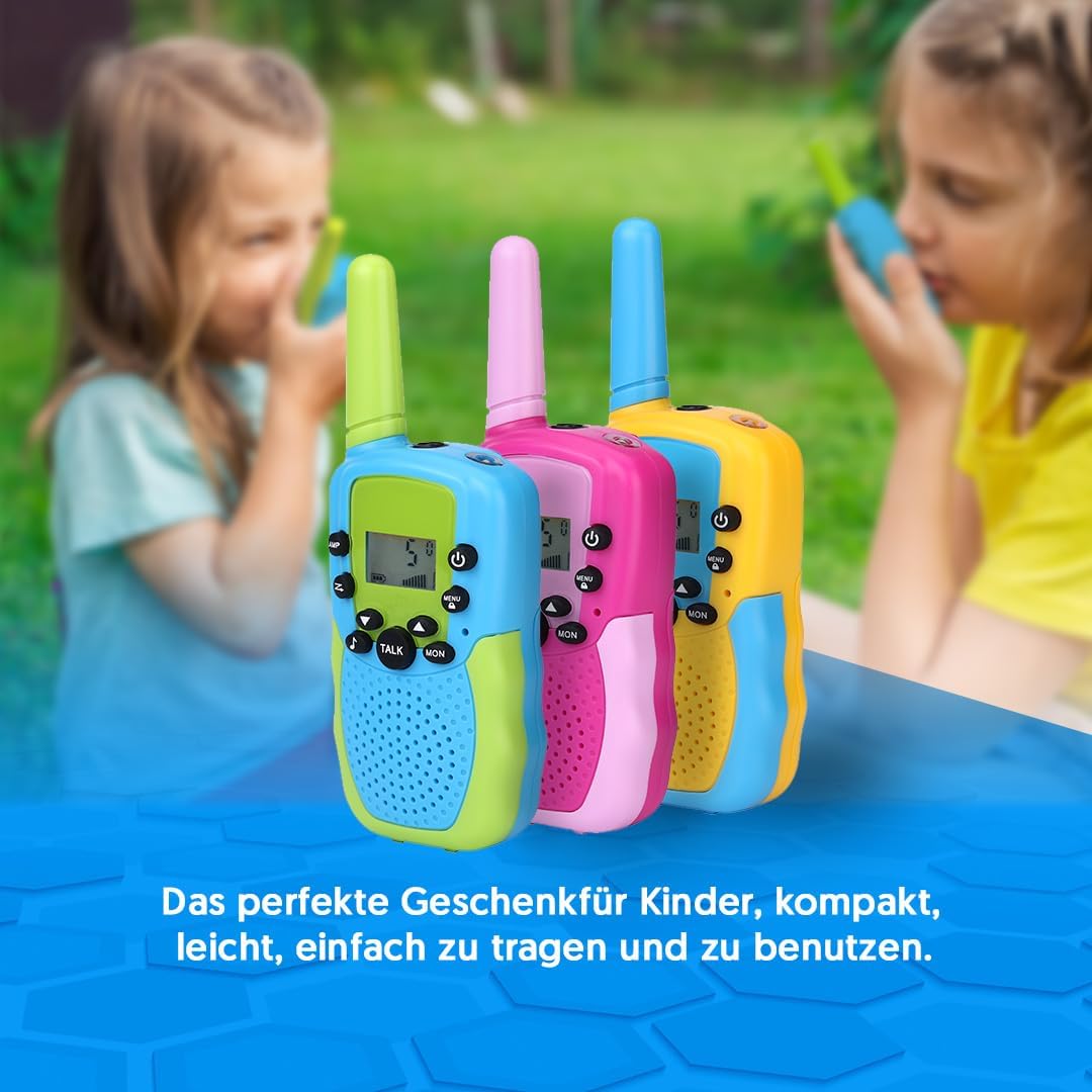 3er-Set Walkie Talkies für Kinder, Pink, Blau und Gelb