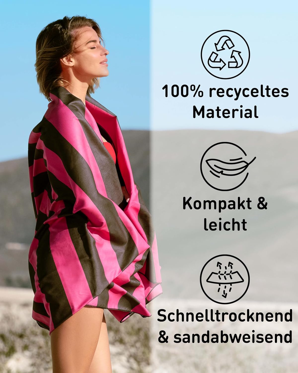 XXL-Mikrofaser-Strandtuch, 200cm x 90cm 11 Pink - Dunkelgrau