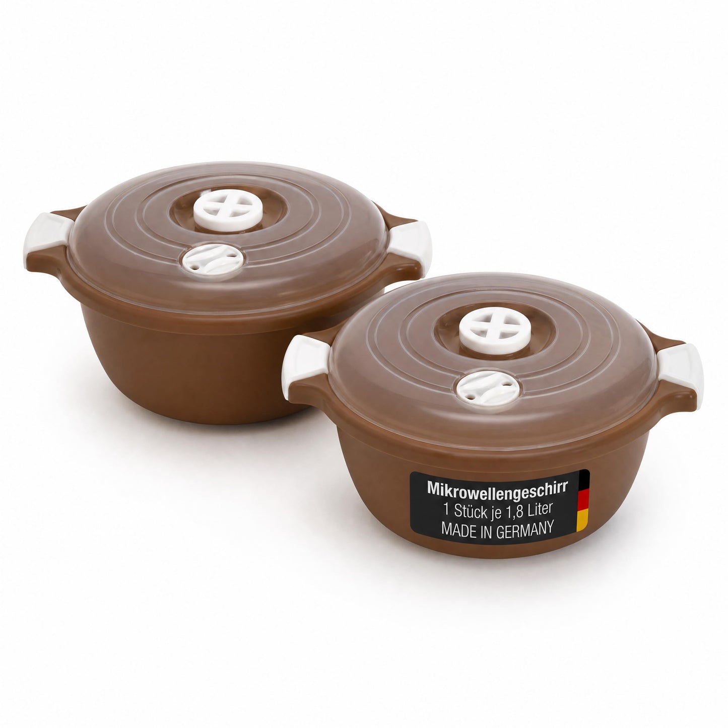 2-teiliges Mikrowellenschüssel-Set mit Dampfventil, Braun