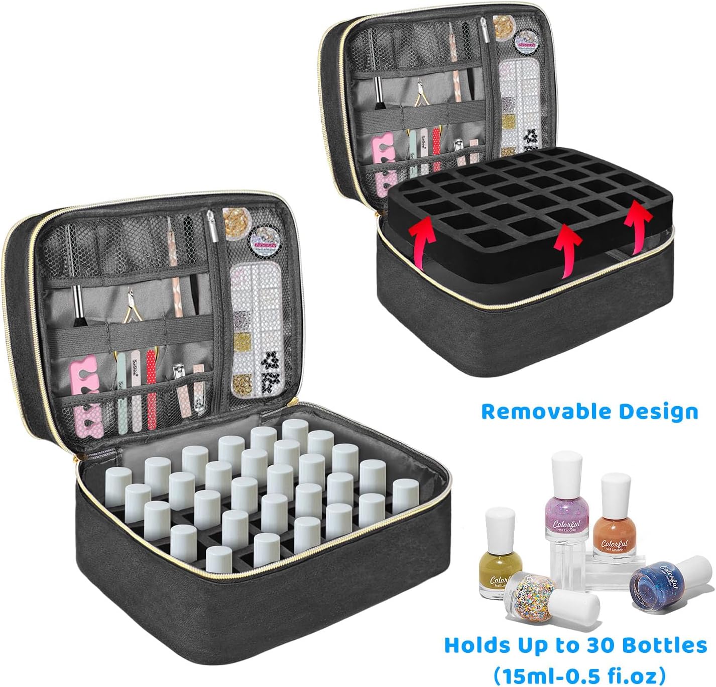 Nagellack Organizer für 30 Flaschen & Nagellampe, Nagellack Aufbewahrung Schwarz