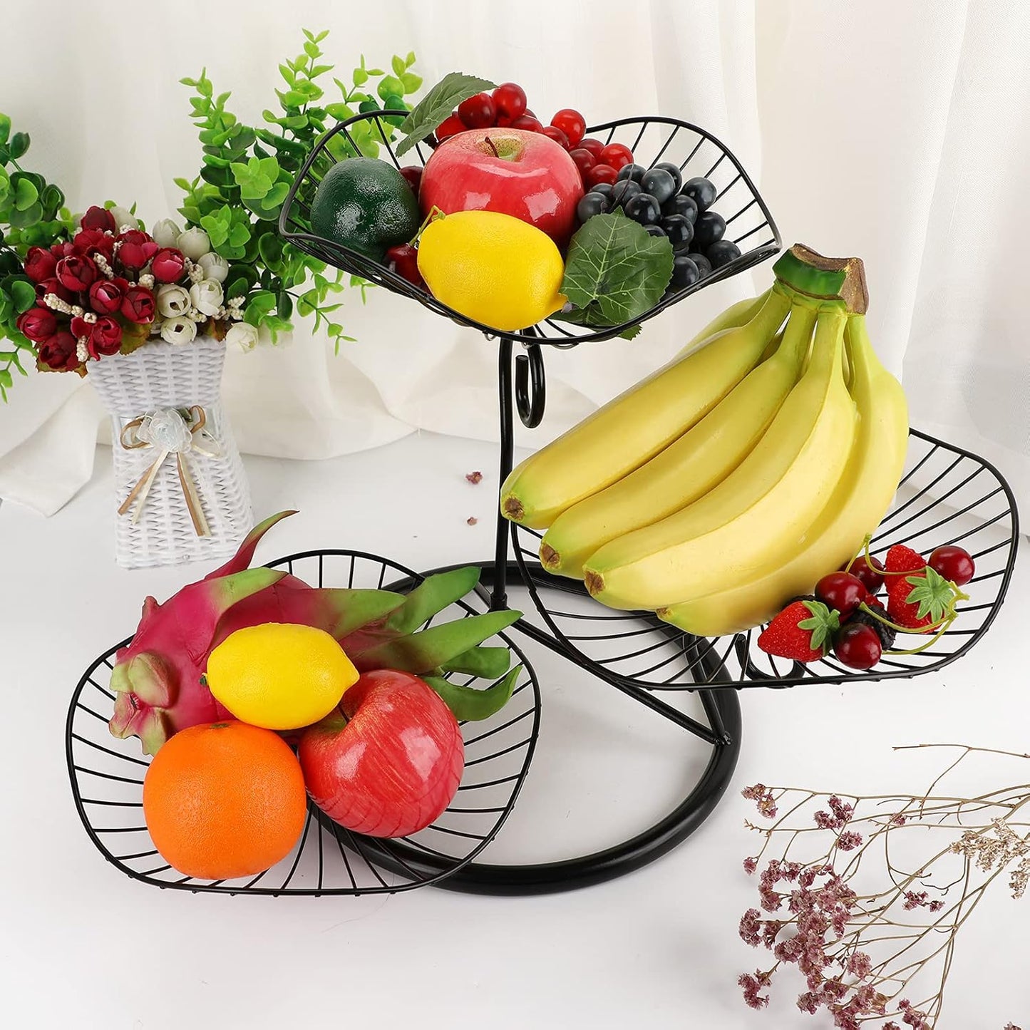 3-stufiger Obstkorb Lotosblatt, Schwarz