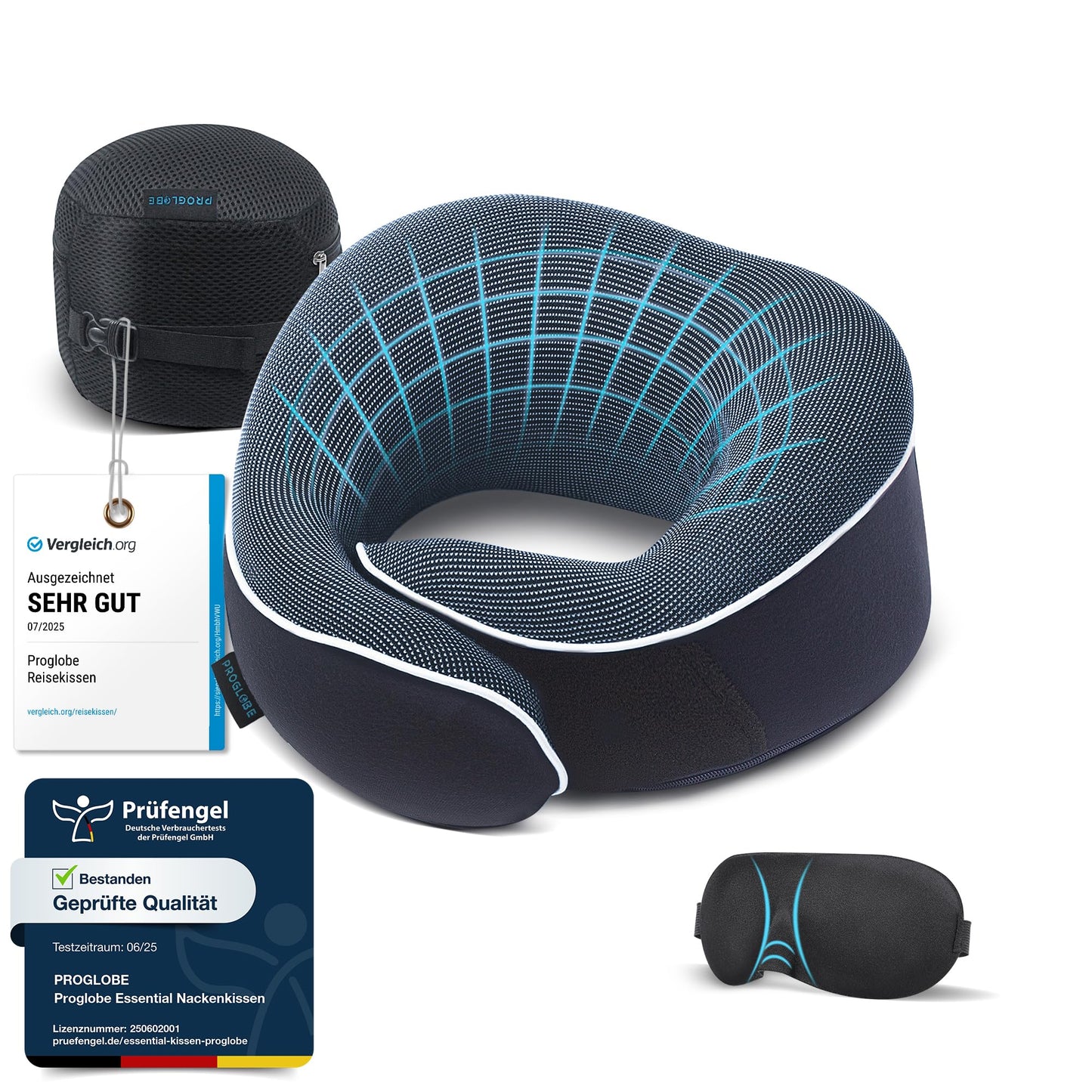 Reisekissen aus Memory Foam mit Schlafmaske, Blau