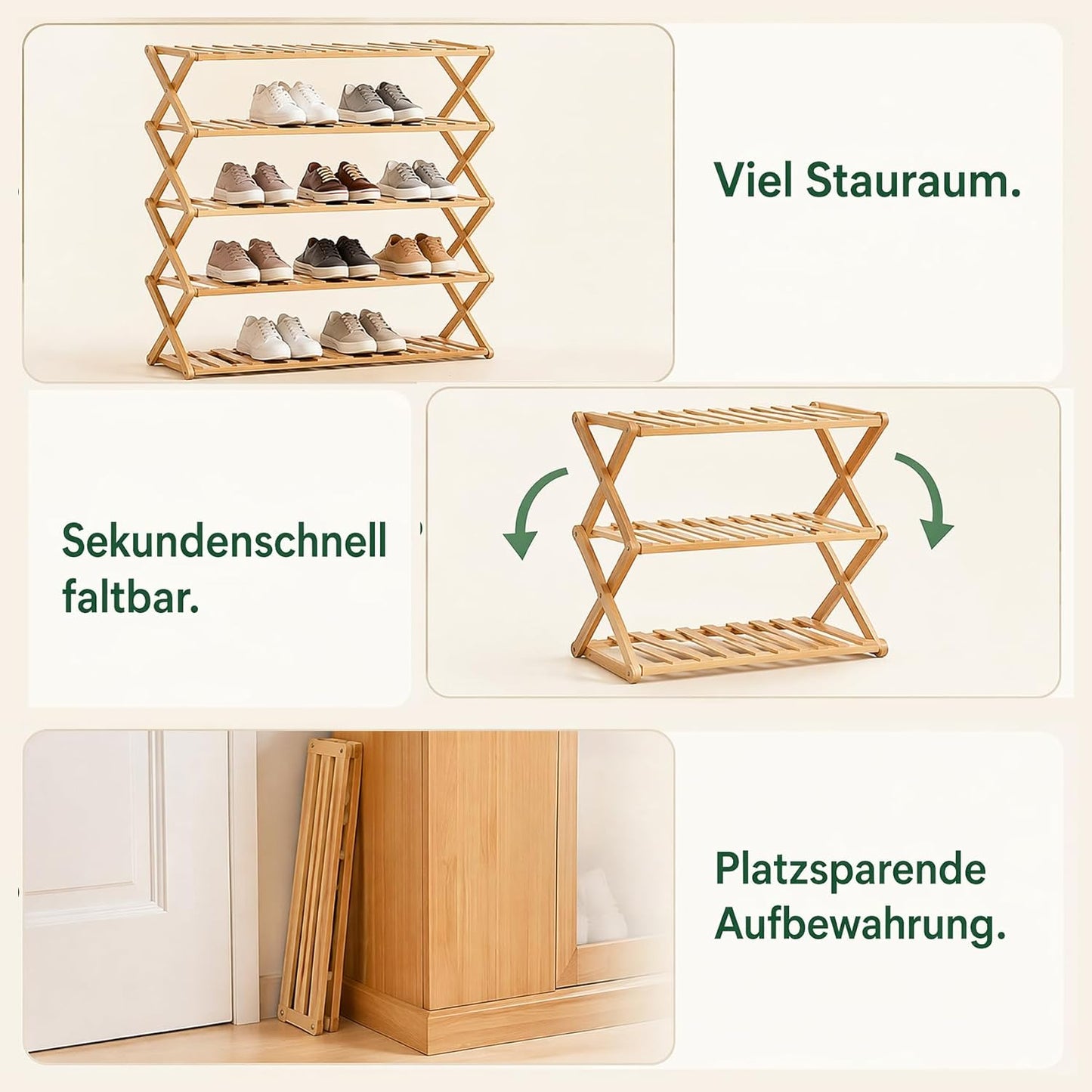 Schuhregal aus Bambus, 5 Etagen, faltbar, 5-stufig