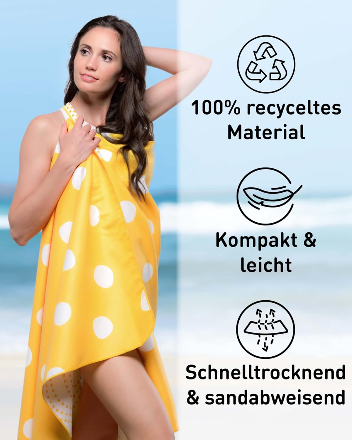 XXL-Mikrofaser-Strandtuch, 200cm x 90cm 33 Lemon Polka
