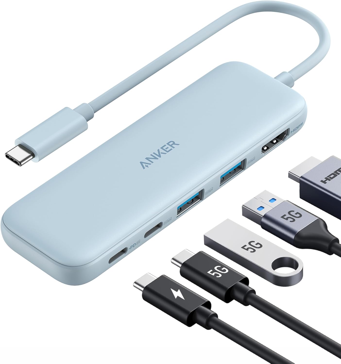 USB-C Hub mit 4K HDMI und 5Gbps Datenanschluss, Blau