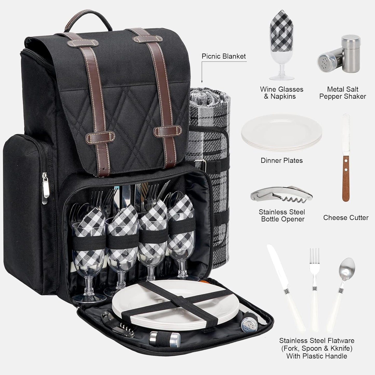 Picknickrucksack mit Kühltasche, 4 Person