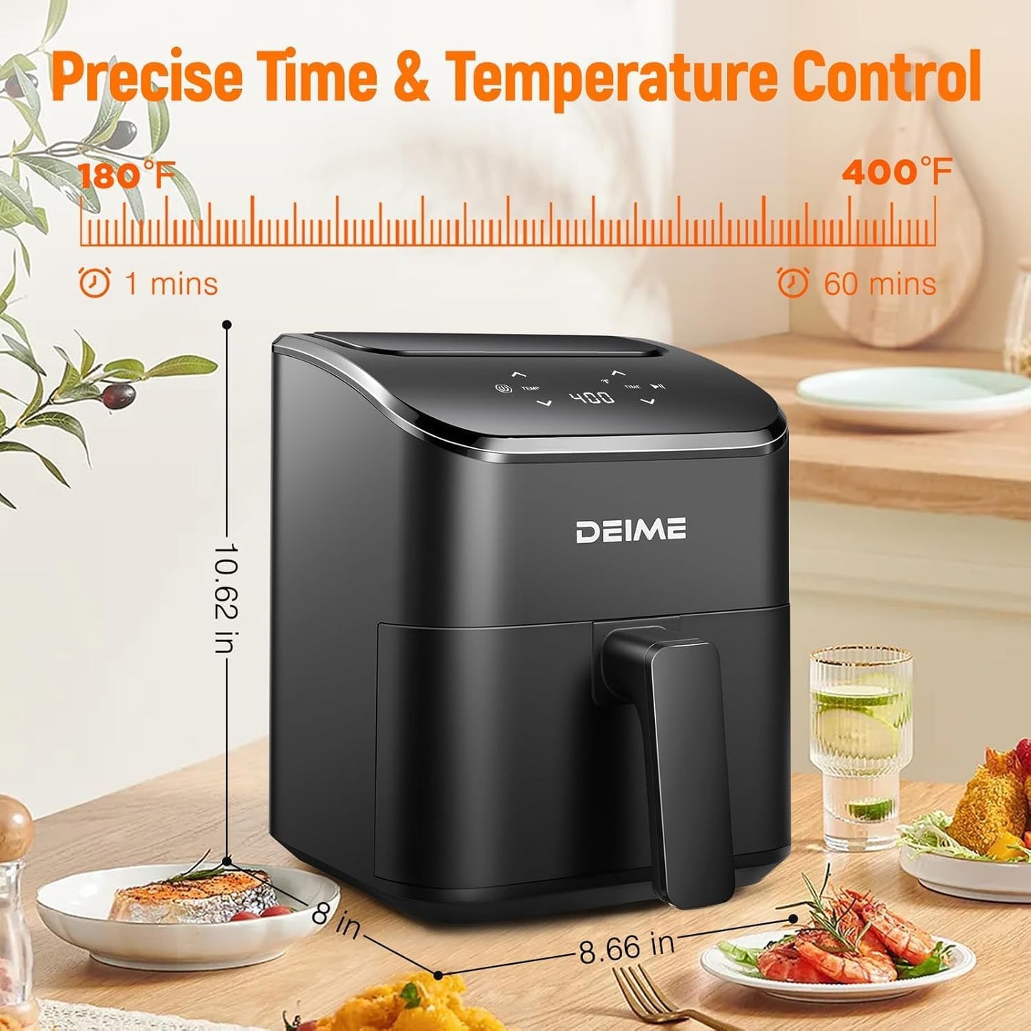 Heissluftfritteuse 2,5 l kompakt digital, Schwarz