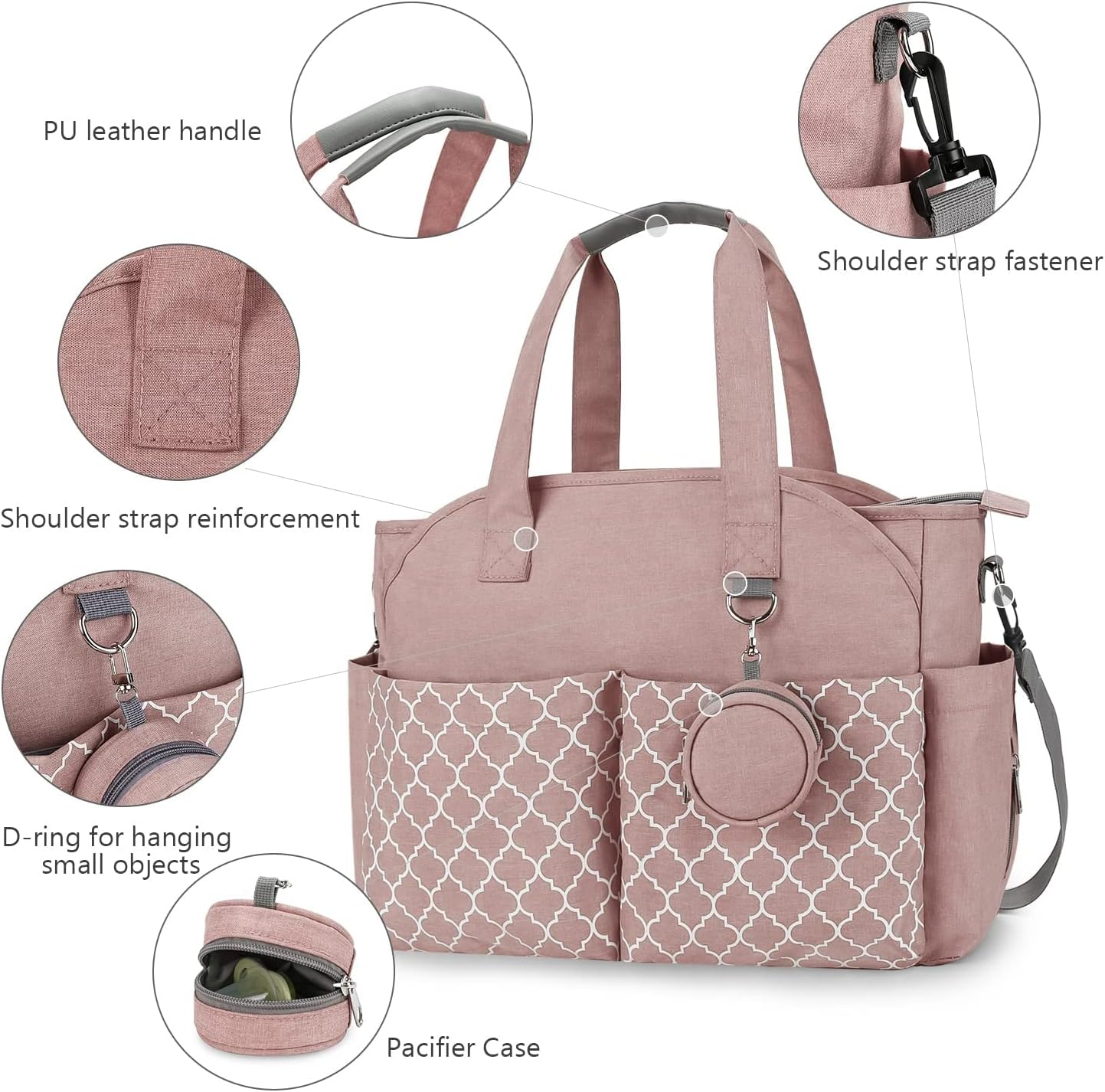 Wickeltasche mit integrierter Wickelstation für Reisen, Rosa