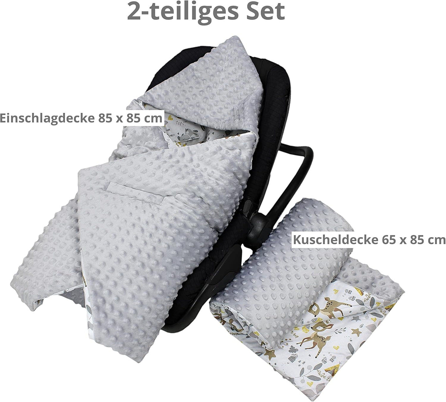 2-teiliges Einschlagdecken-Set (85x85 cm), Hirschkalb / Grau Herbst/Winter - 85 cm x 85 cm