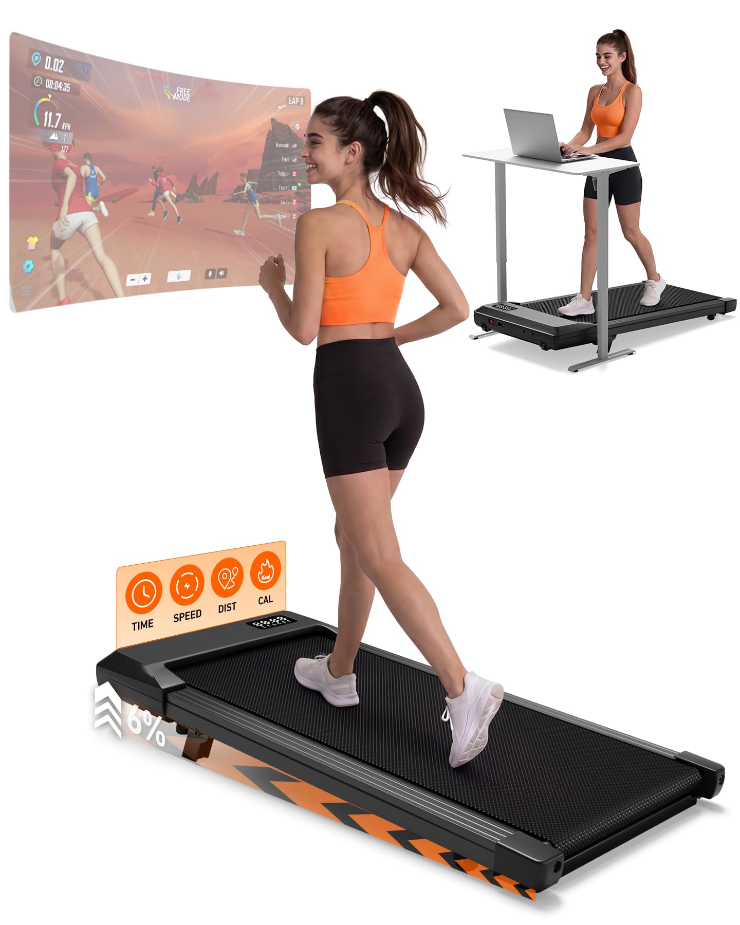 Raceable Walking Pad mit Steigung & APP-Steuerung, 90CM Schwarz