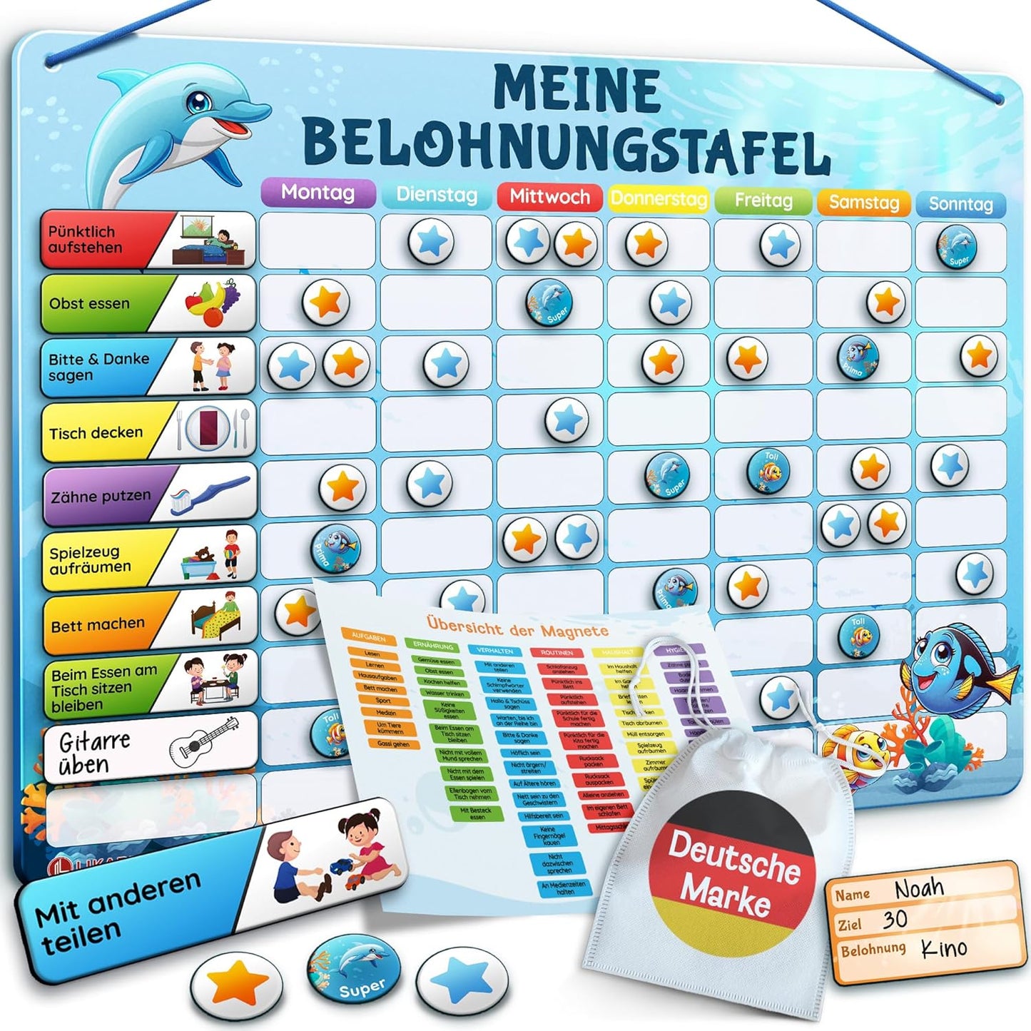 Magnetische Belohnungstafel für Kinder, Blau / Belohnungstafel