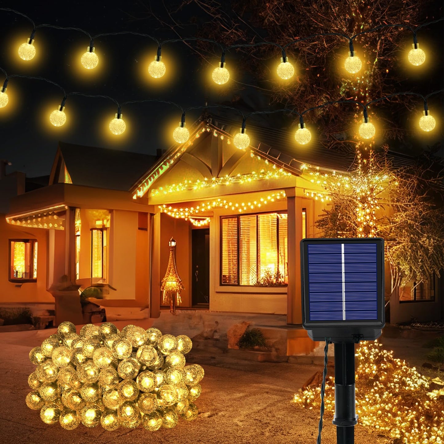 Solarbetriebene LED-Lichterkette für Aussen, Warmweiss 100LED