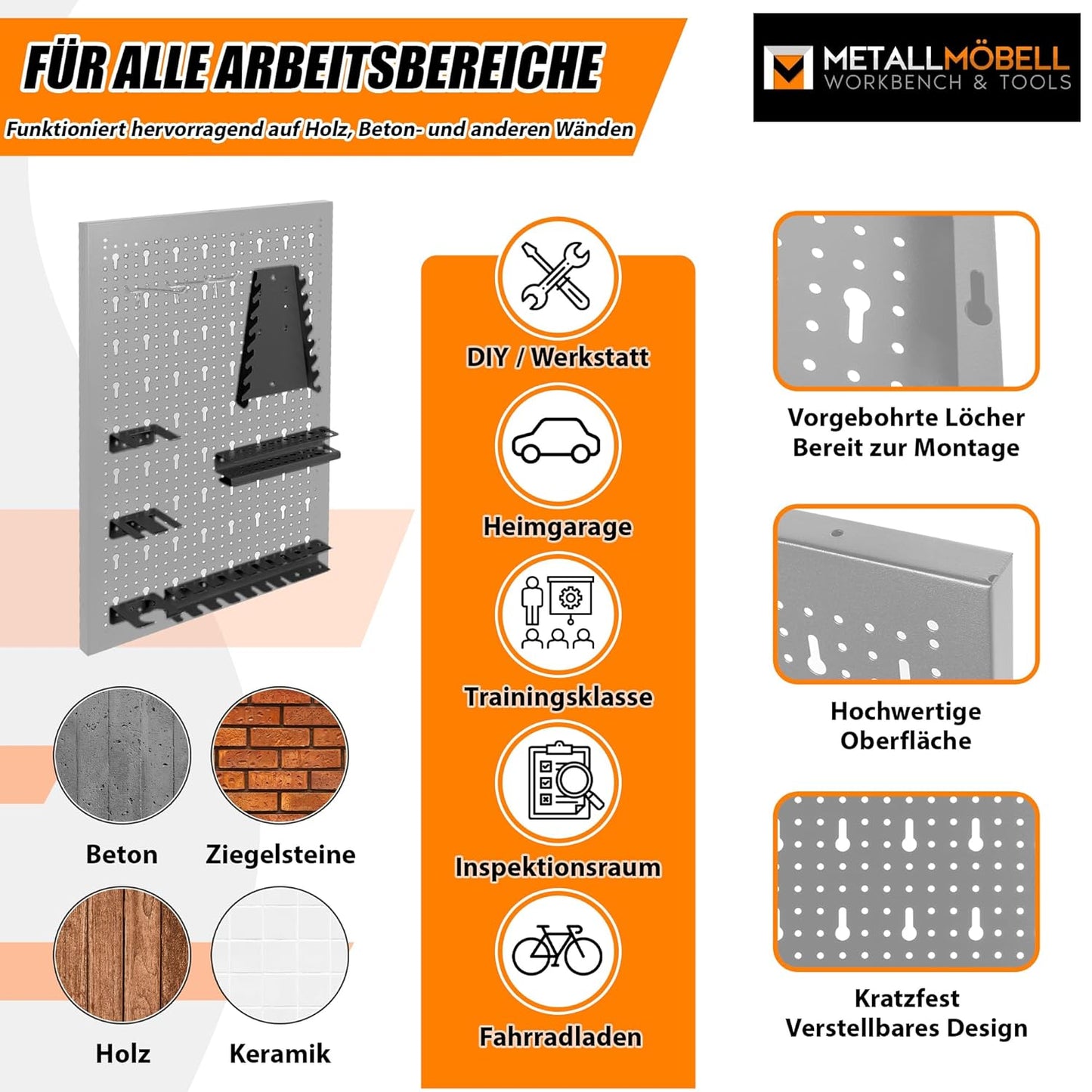 Werkzeugwand-Set mit Haken und Halterungen, Hpth-001 Gris/Negro Fba