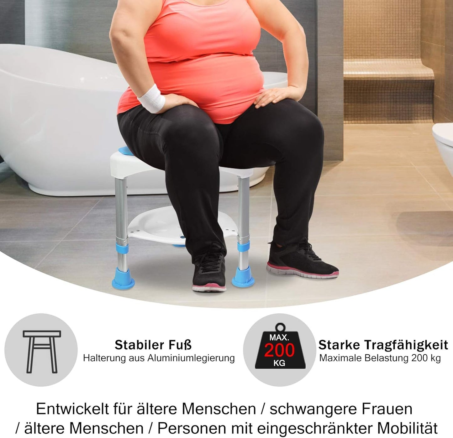 Höhenverstellbarer & drehbarer Duschhocker (200kg Belastung), Duschhocker Höhenverstellbar 360°drehbarer - 1