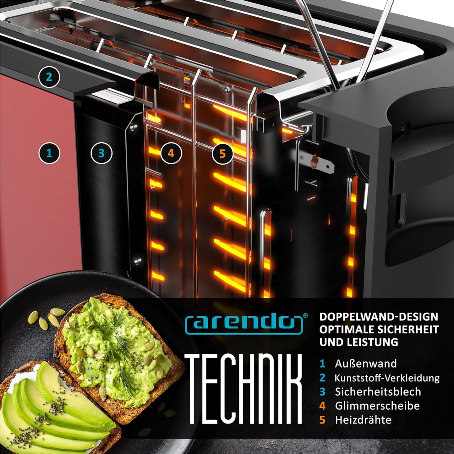 Frukost Touch Compact Toaster, C: Rot