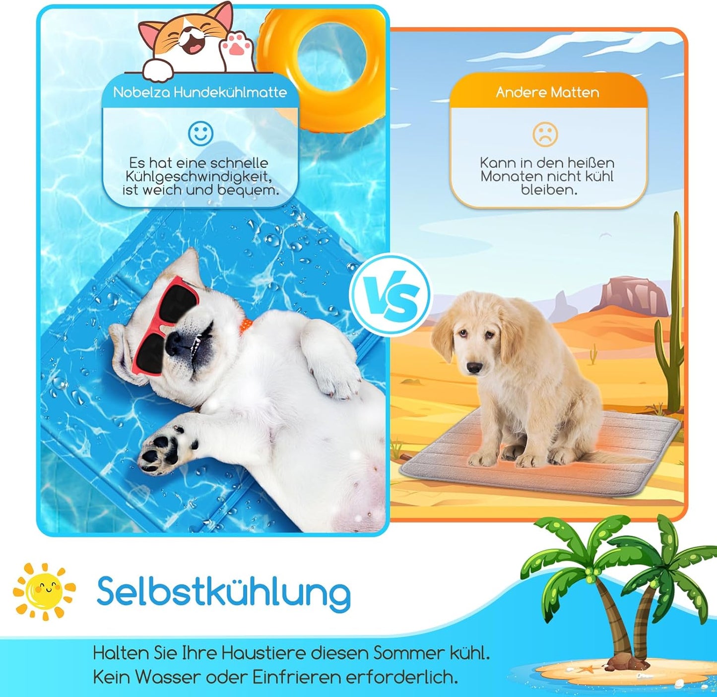 Selbstkühlende Kühlmatte für Haustiere, L 110 x B 70 x H 2 cm Blau