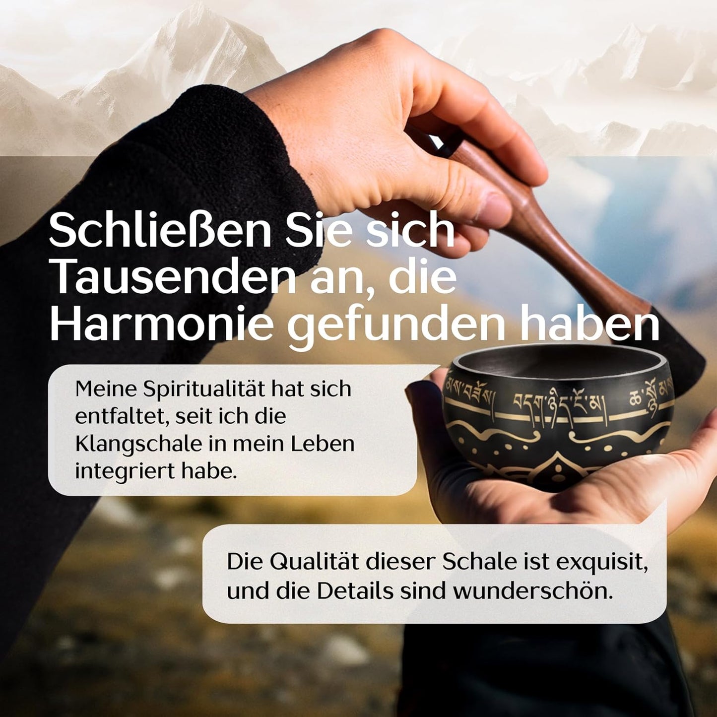 Tibetisches Klangschalen-Set mit Klöppel & Kissen, Kohleschwarz Ohne Tasche