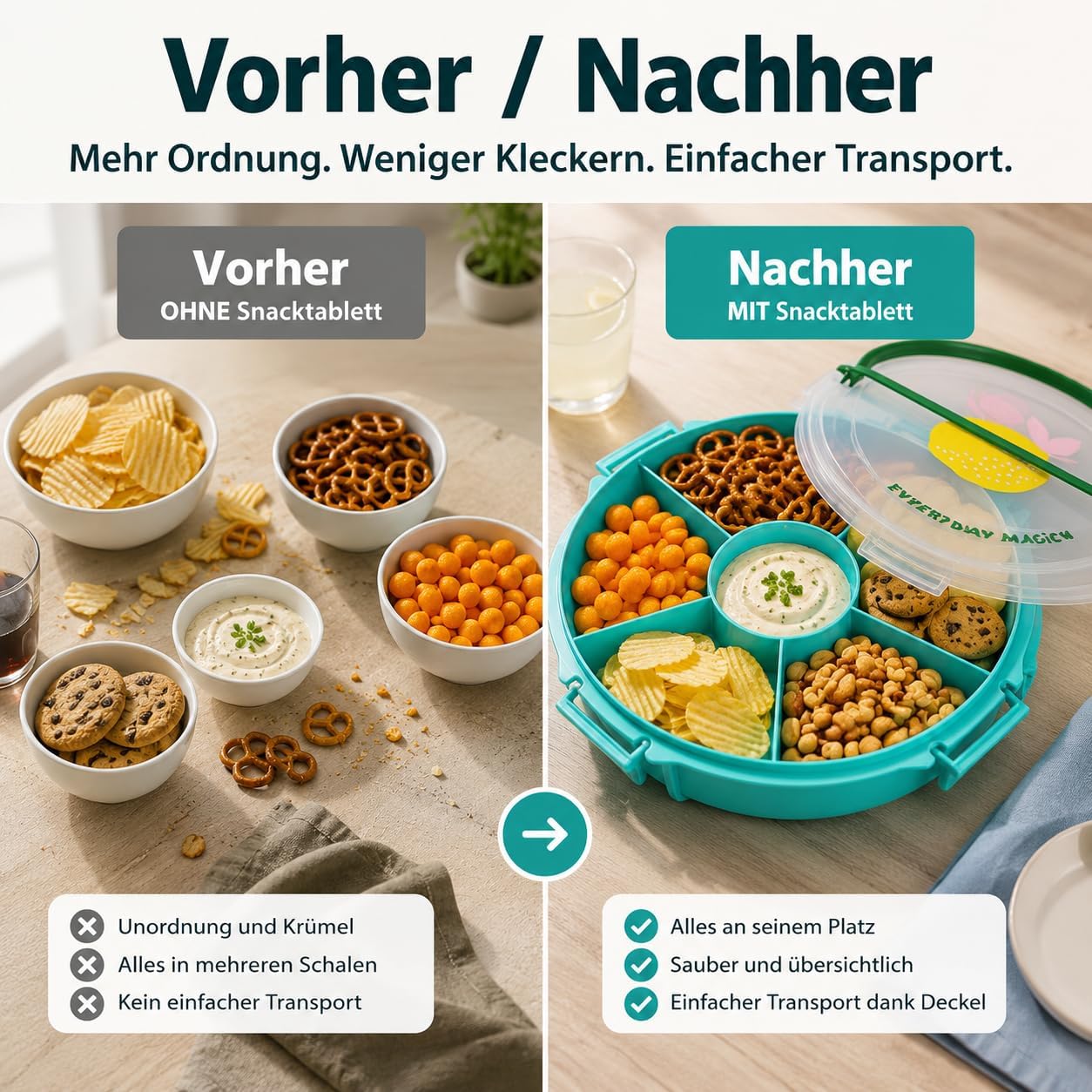 Snackbox mit Fächern und Deckel (Rund), Zitrone