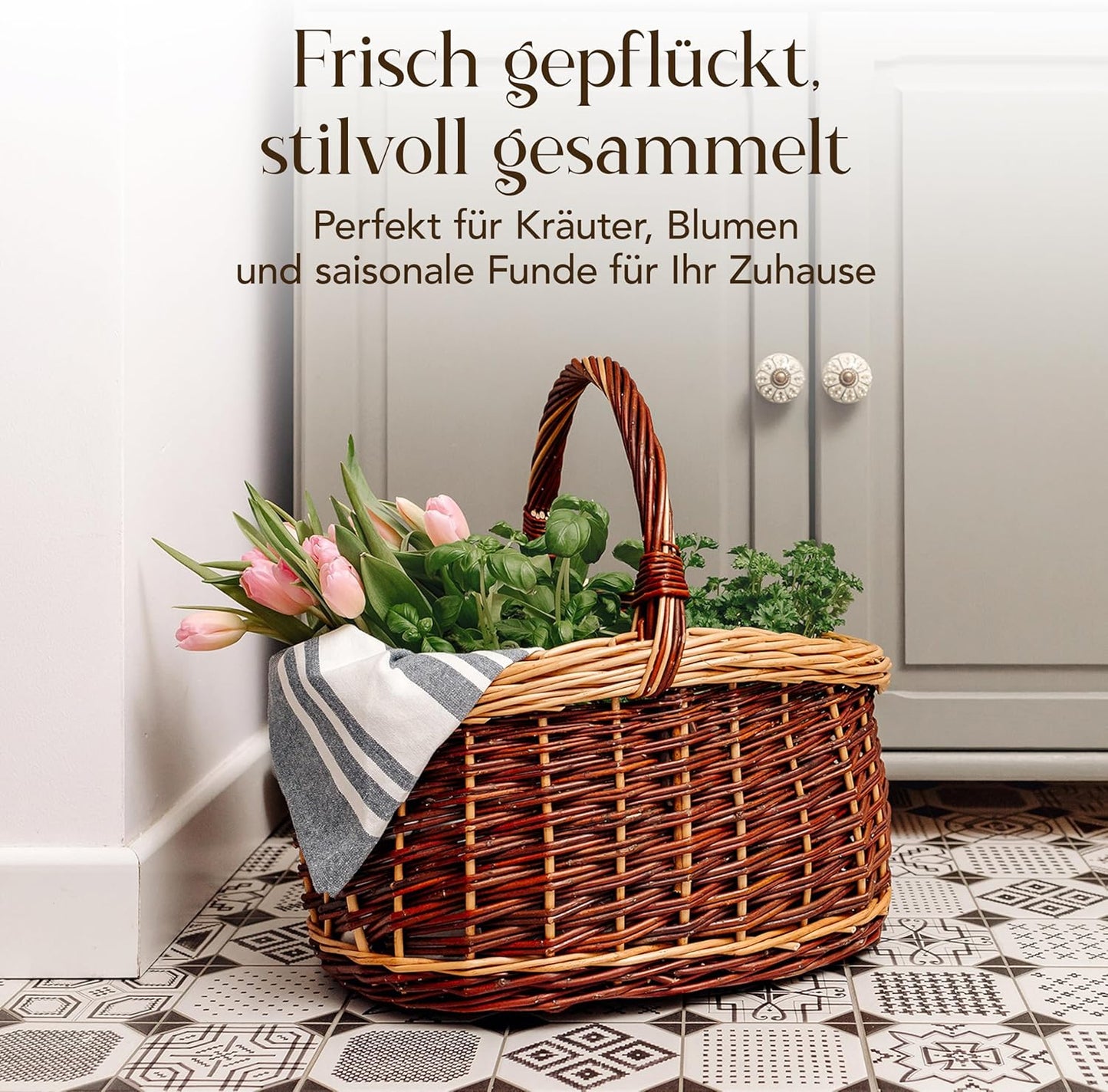 Grosser Picknickkorb aus Weide 43x33x40 cm